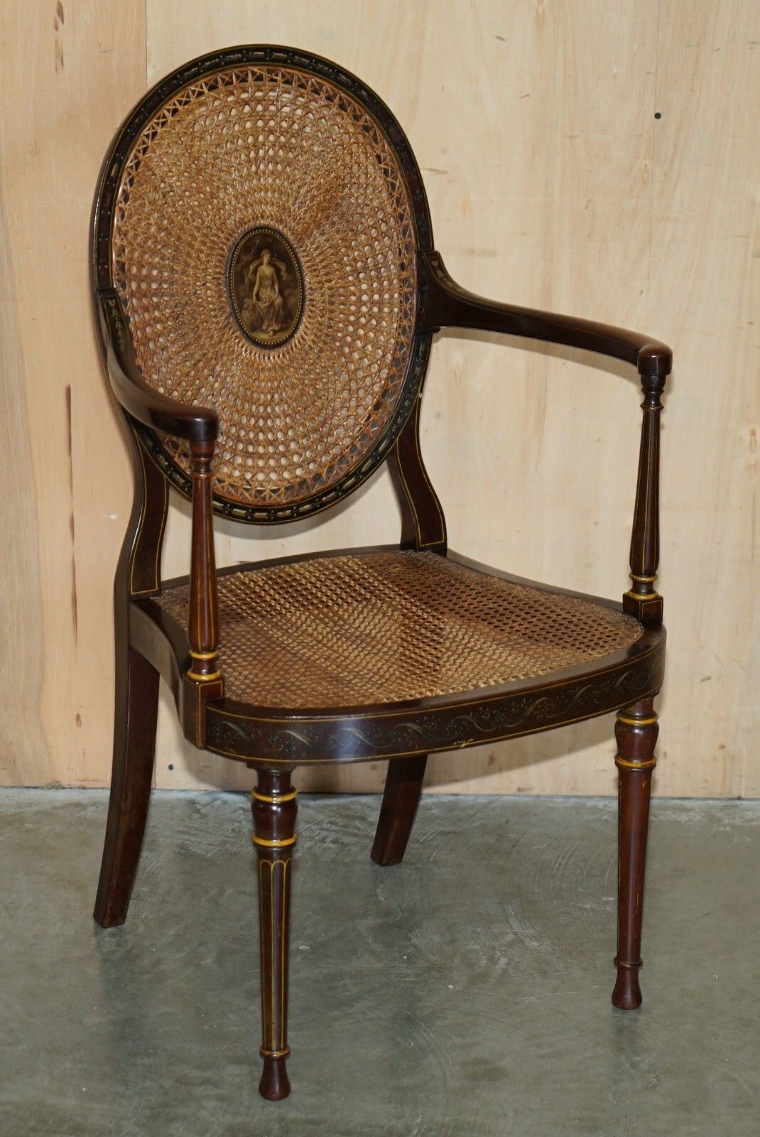 photo buy Six Antique George Hepplewhite Bergere Sheraton Revival Painted Dining Chairs