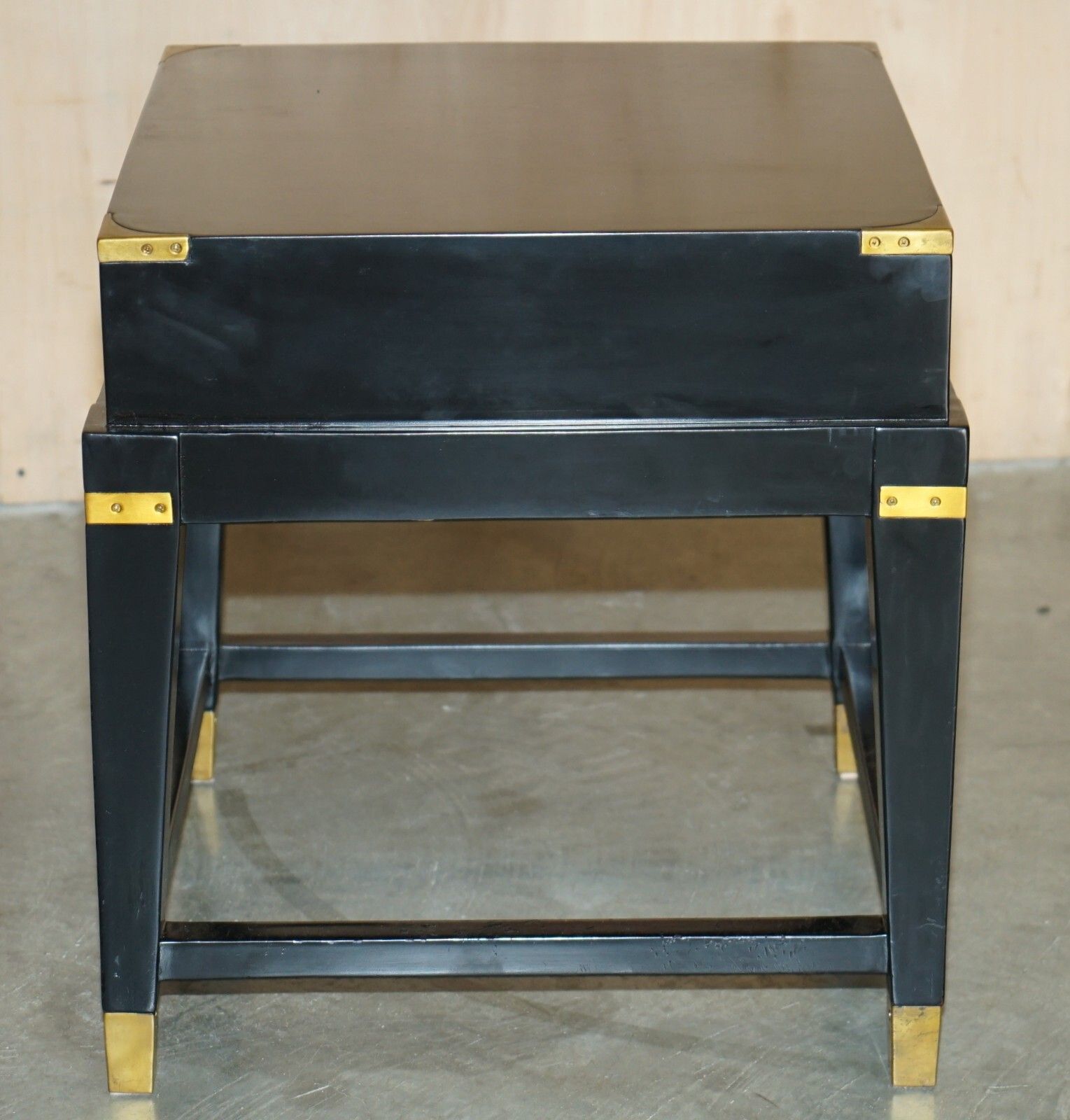 1 Of 2 Ebonised Black & Brass  Military Campaign Style Nightstand Side End Table photo 750.0