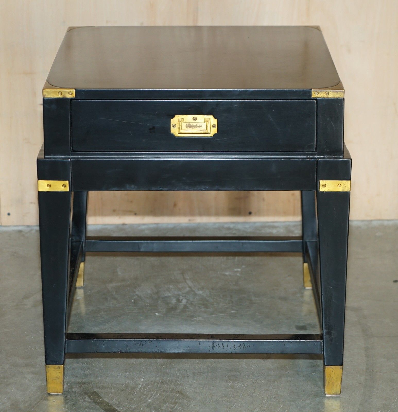 1 Of 2 Ebonised Black & Brass  Military Campaign Style Nightstand Side End Table photo vinterior