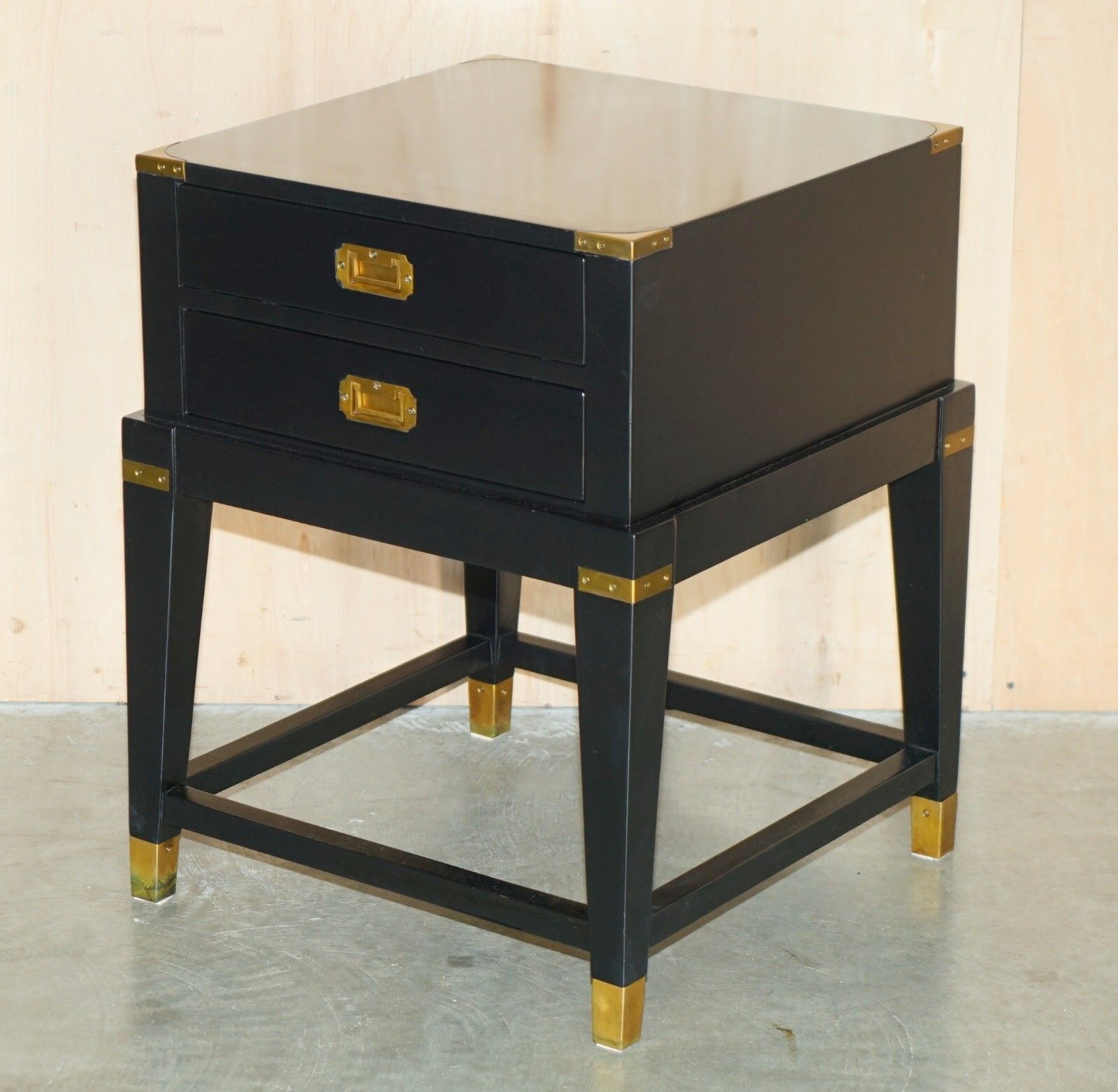 photo furniture 1 Of 2 Ebonised Black & Brass  Military Campaign Style Nightstand Side End Table