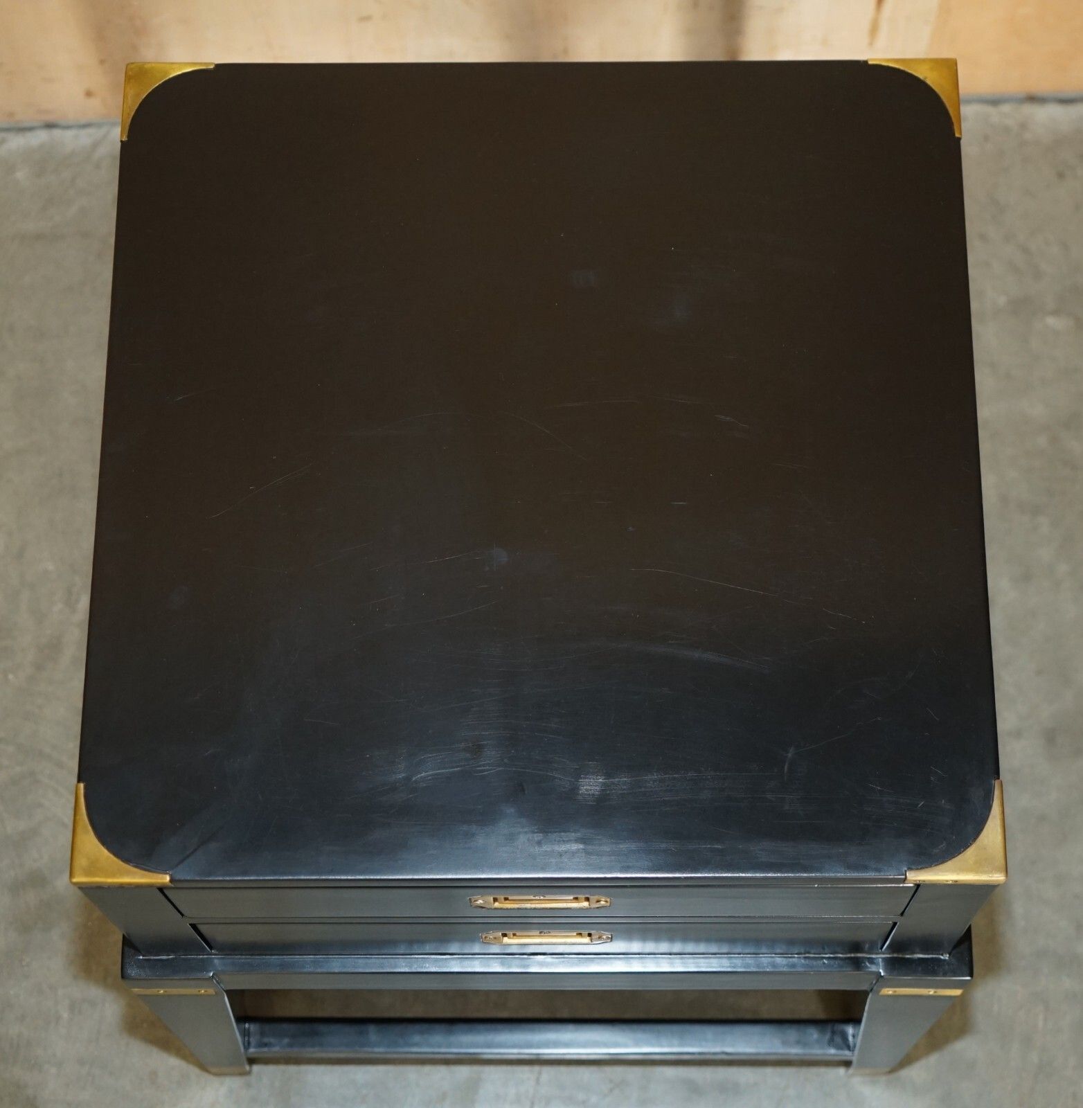 1 Of 2 Ebonised Black & Brass Military Campaign Style Nightstand Side End Tables photo Furniture