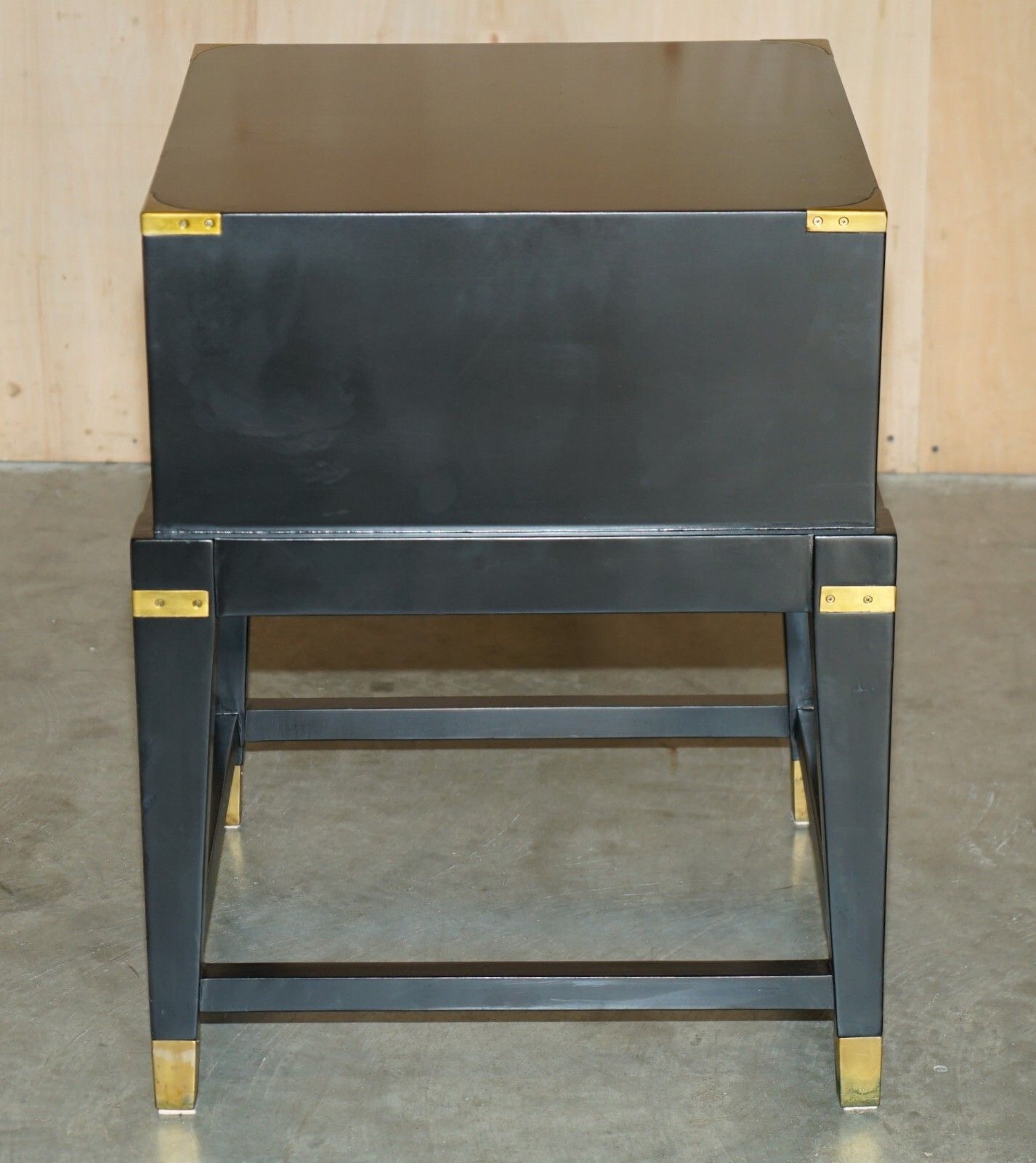 1 Of 2 Ebonised Black & Brass Military Campaign Style Nightstand Side End Tables photo 850.0
