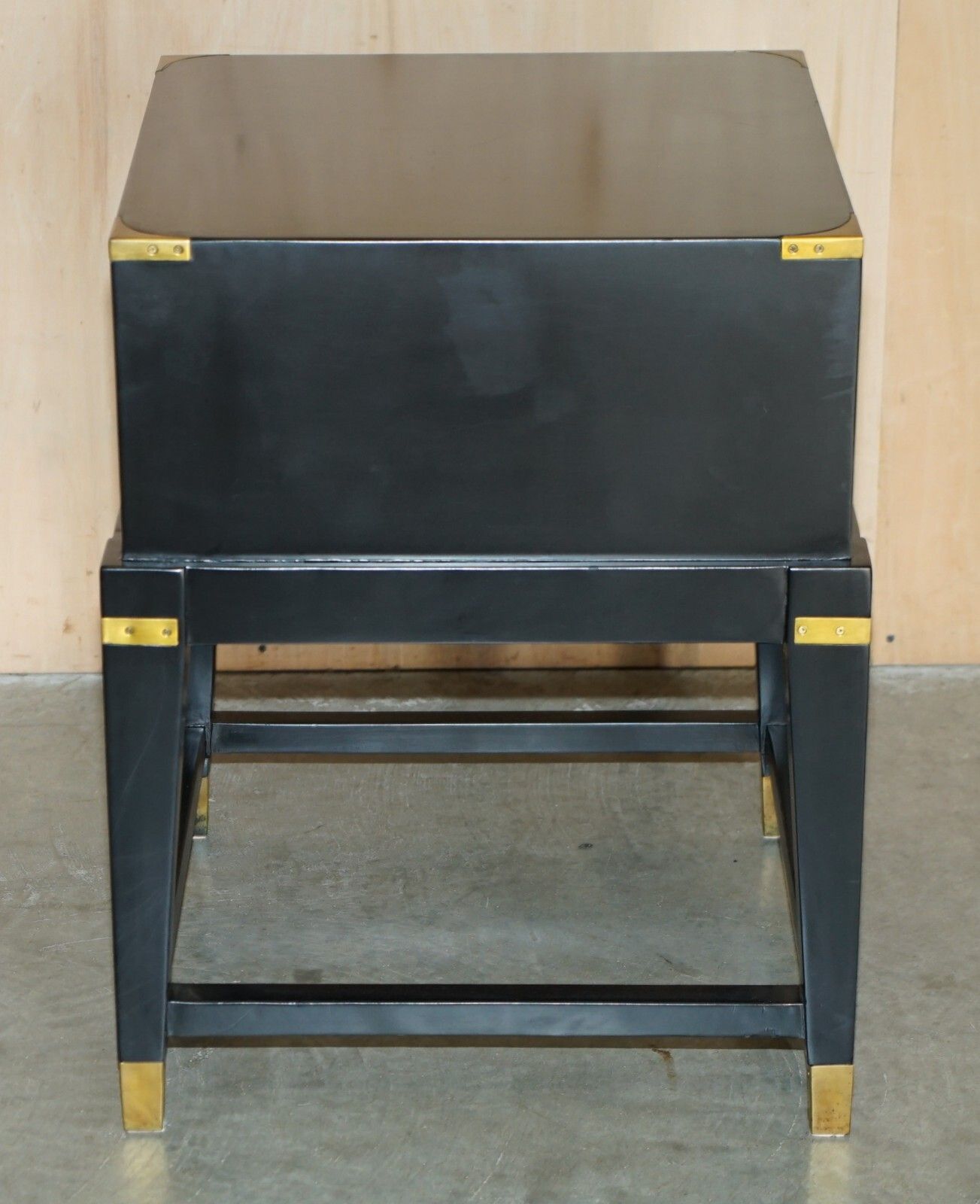 1 Of 2 Ebonised Black & Brass Military Campaign Style Nightstand Side End Tables photo buy