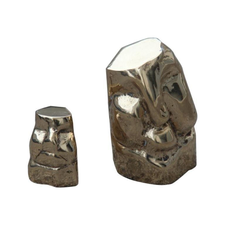 Sculptures Of Stylized Heads In Italian Design 1970s Brass Gold Color