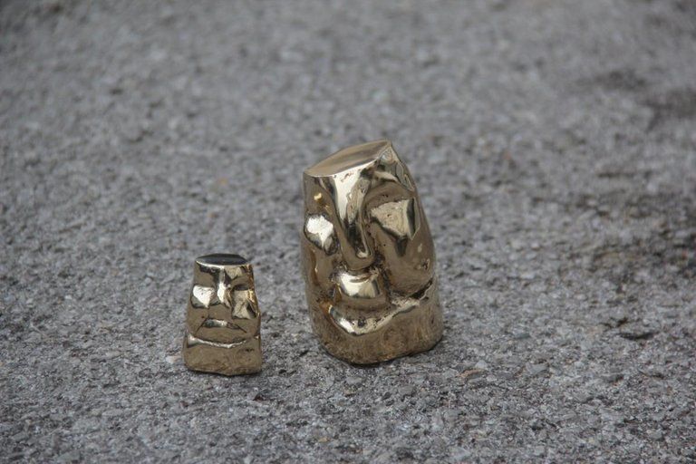 Sculptures Of Stylized Heads In Italian Design 1970s Brass Gold Color photo for sale