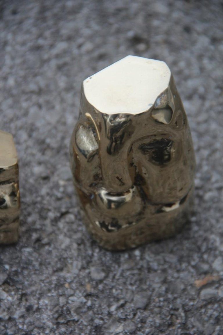 Sculptures Of Stylized Heads In Italian Design 1970s Brass Gold Color photo Art