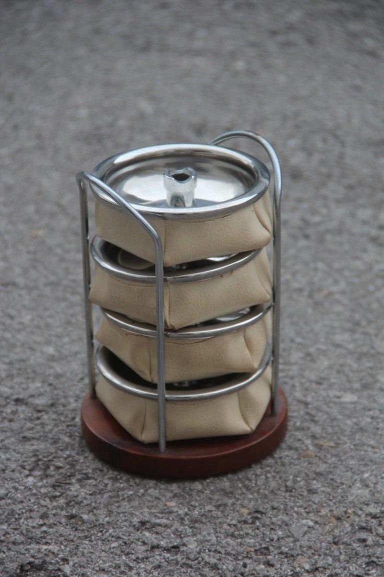 Portable Ashtray Faux Leather And Steel Italian Pop Art Design 1970s Round Black photo buy