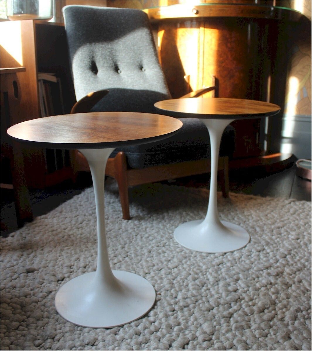 Pair Of Arkana Tulip Based Rosewood Side Tables photo buy