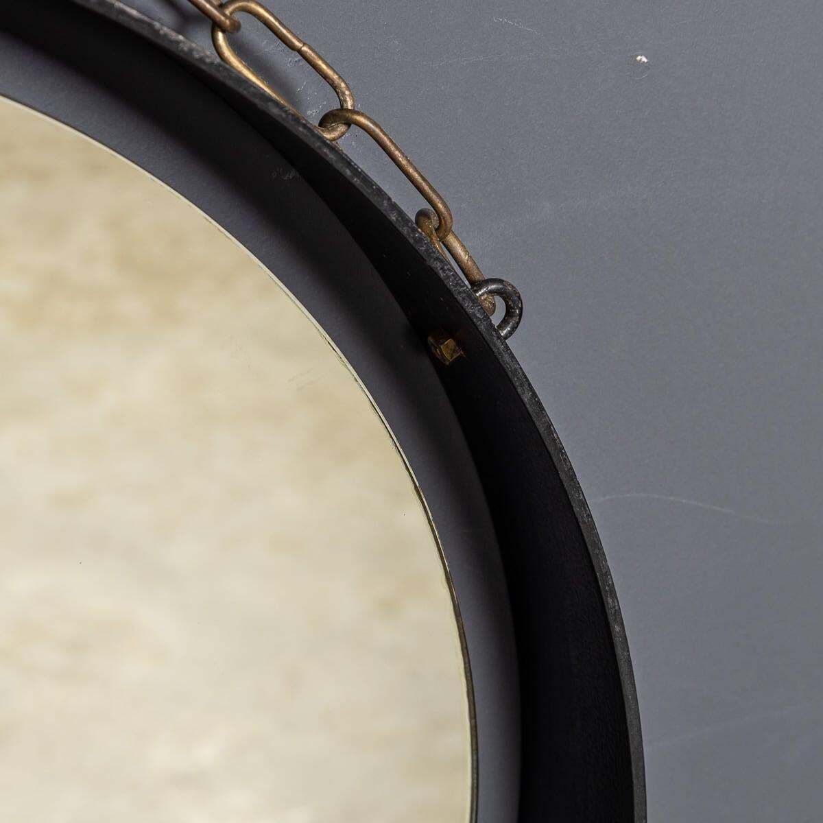 photo vintage Mid 20th Century Italian Black Metal Framed Mirror & Brass Console C.1950