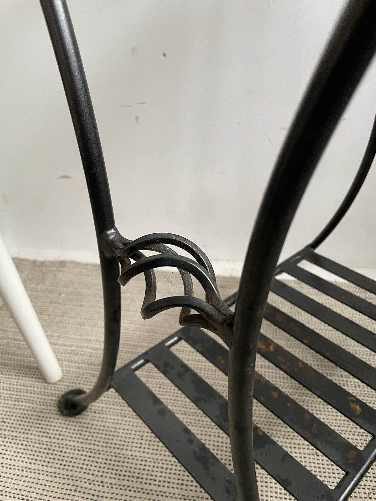 Industrial Wrought Iron Tall Side Table With Glass Top And Curved Legs photo vinterior