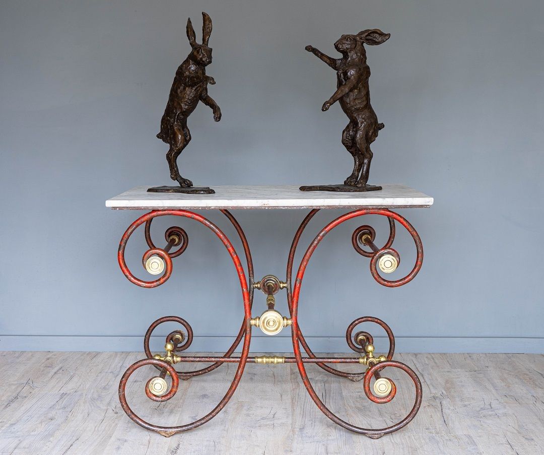 Pair Of Sculptured Boxing Hares In Bronze photo 1200.0