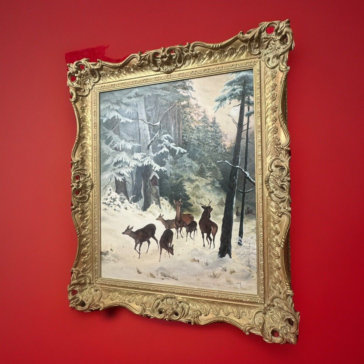 Mid 20th Century 'The Spooking Of The Doe' Winter Scene By Artist J M Wood photo 950.0