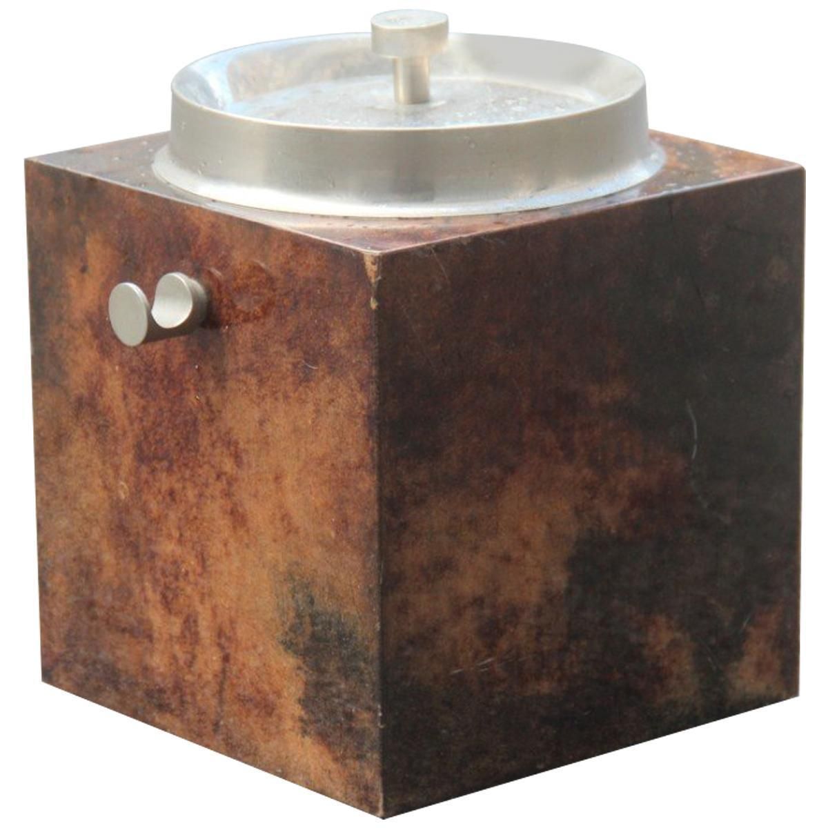 Aldo Tura Box Ice Goatsking Brown Italian Mid Century Modern Design 1950s Cube