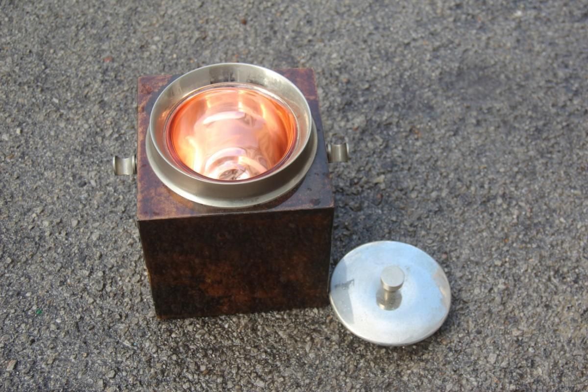 Aldo Tura Box Ice Goatsking Brown Italian Mid Century Modern Design 1950s Cube photo 528.0