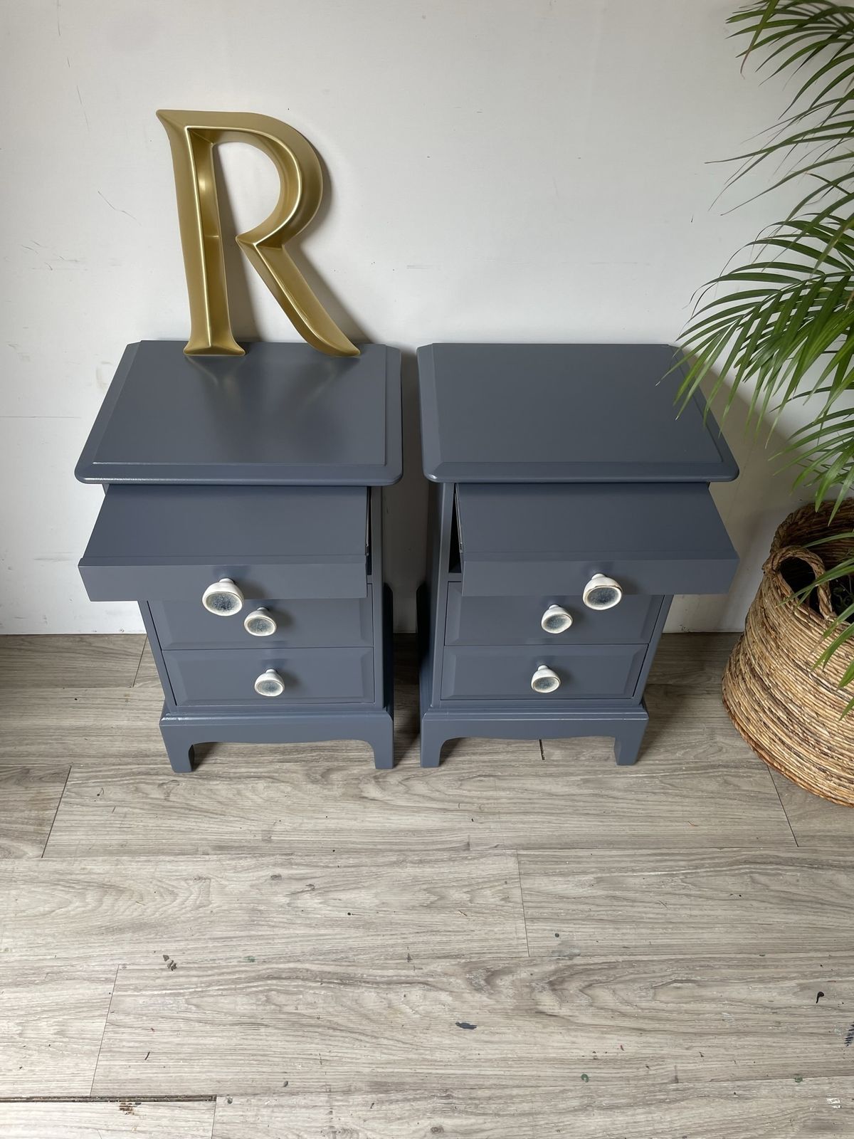 Furniture Stag Minstrel Narrow Bedsides Painted Blue photo