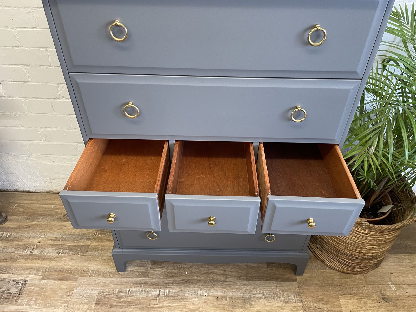 Stag Minstrel Tallboy And Pair Of Narrow Bedsides Painted Grey photo furniture