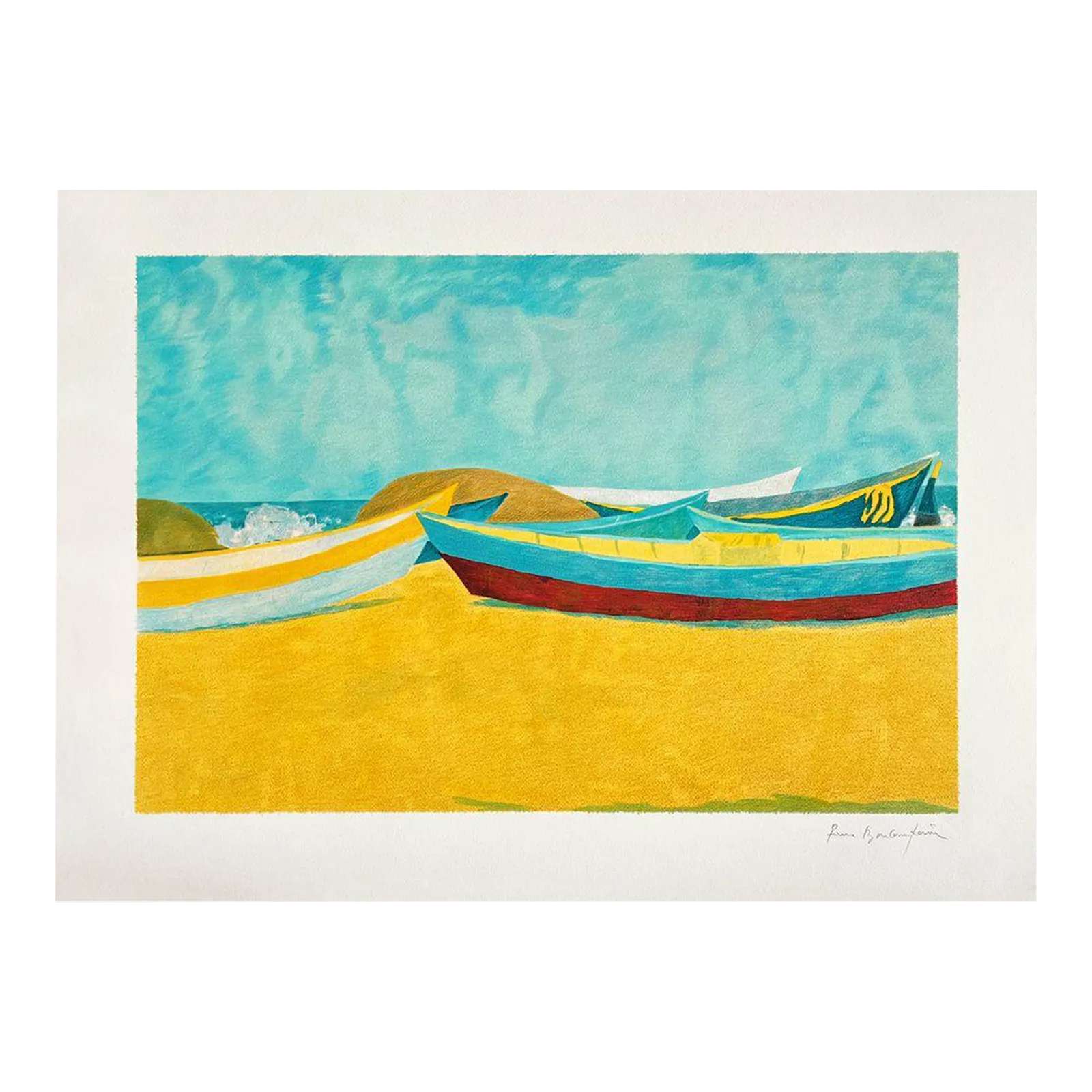 1990 Pierre Boncompain Les Barques En Couleurs Lithograph