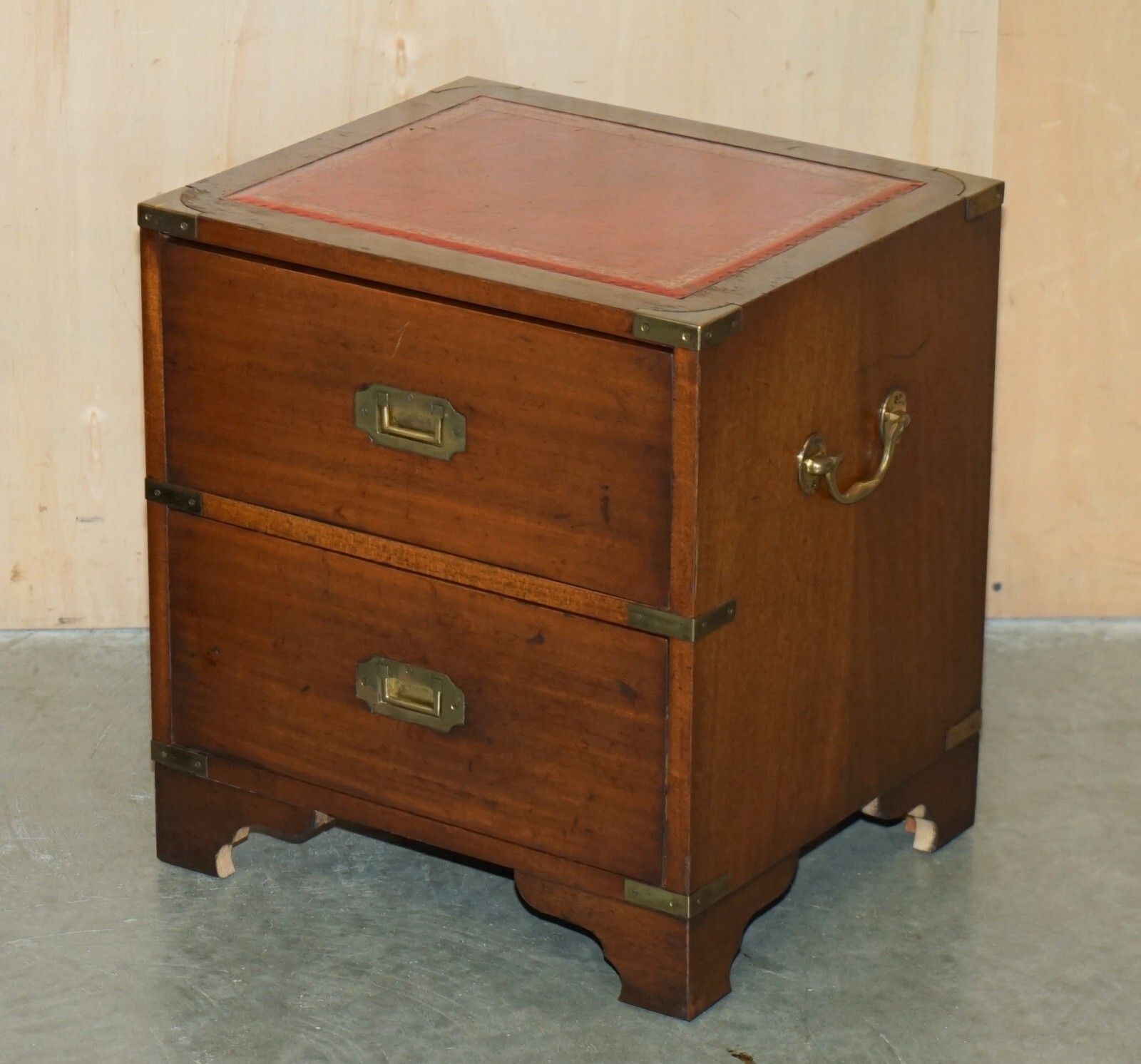 Pair Of Harrods Kennedy Military Campaign Side End Table Drawers Oxblood Leather photo for sale
