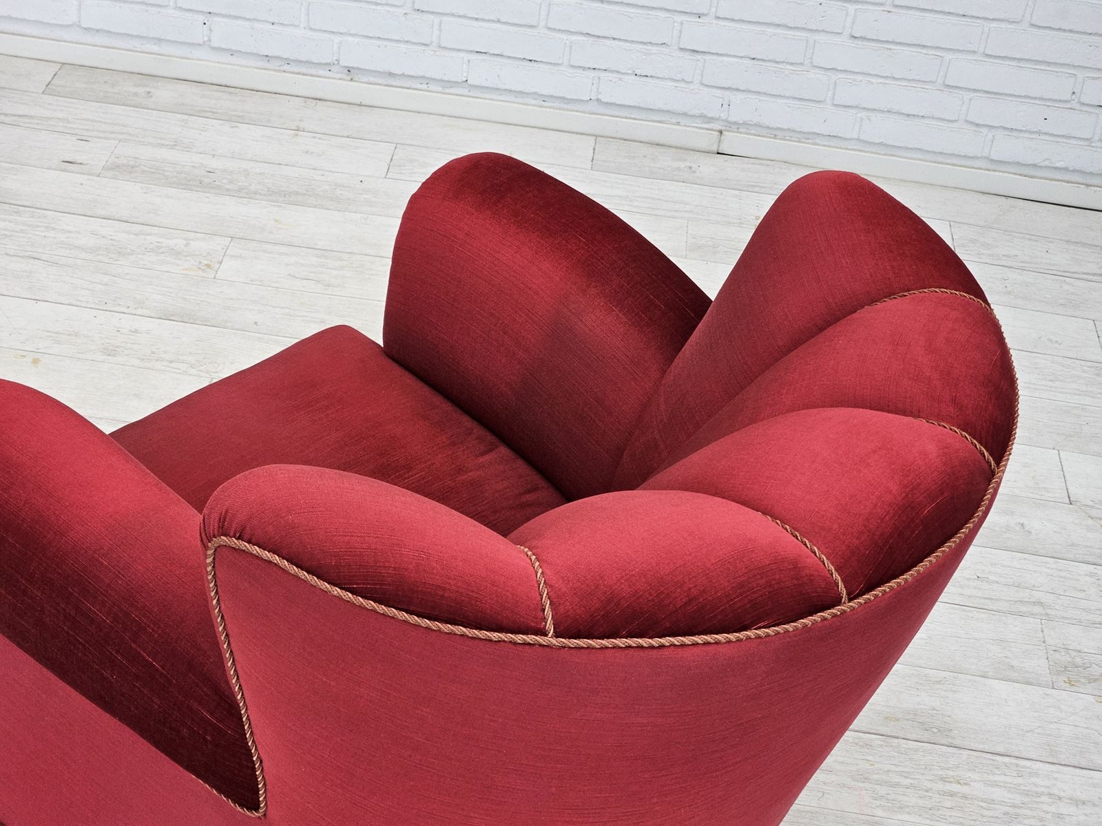 1960s, Danish Relax Armchair, Original Condition, Cherry Red Furniture Velour. photo vintage