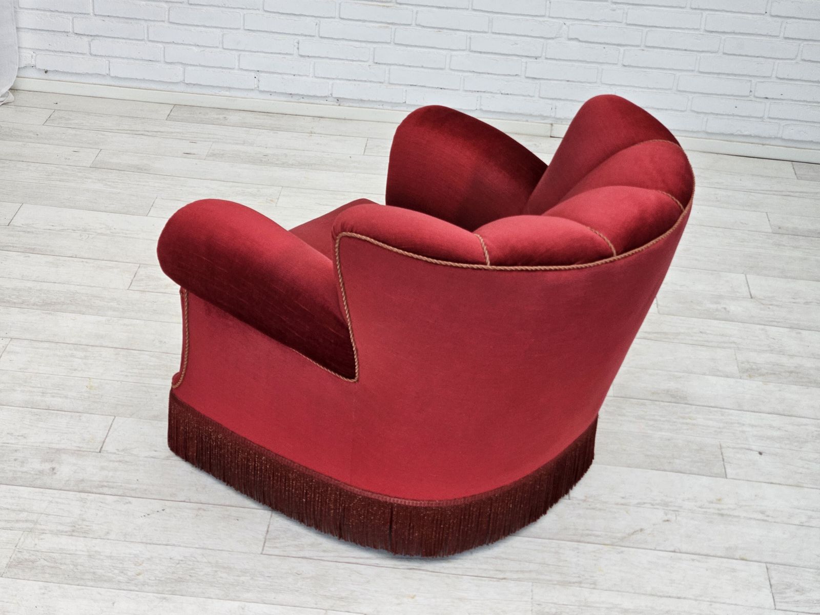 photo for sale 1960s, Danish Relax Armchair, Original Condition, Cherry Red Furniture Velour.