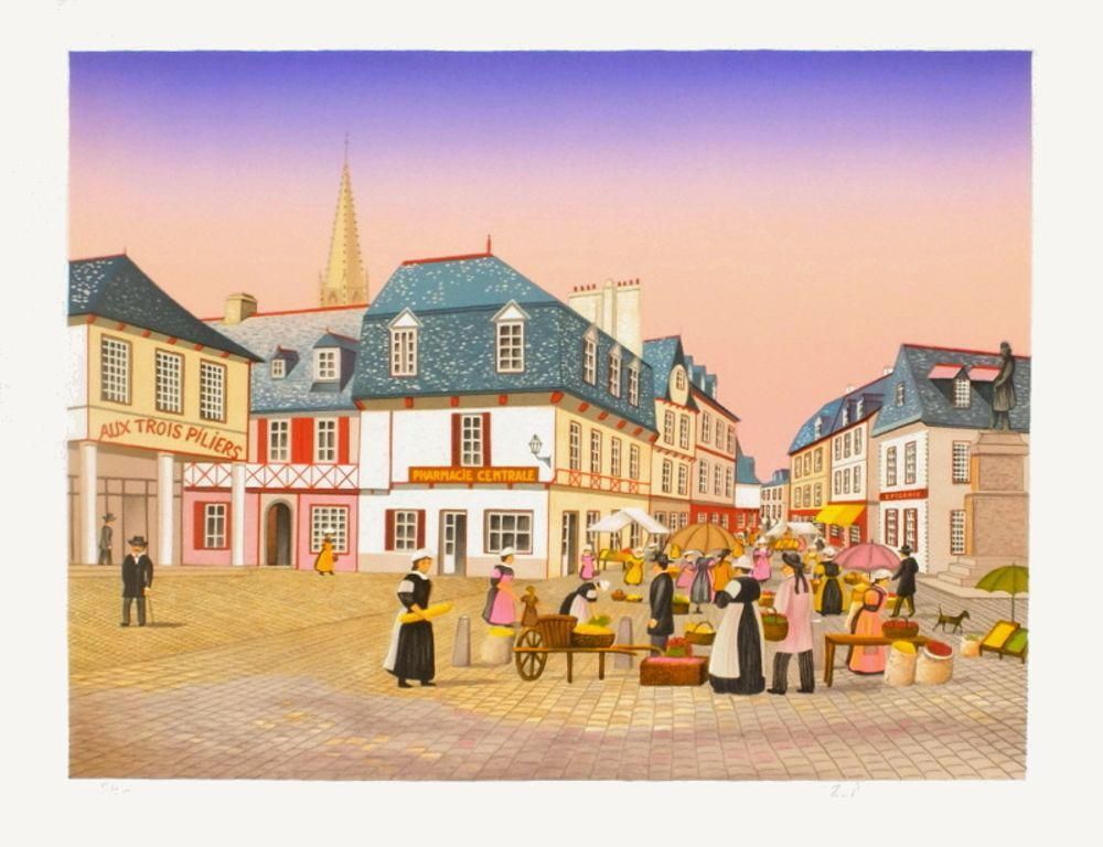 1988 François Fanch Ledan Pontivy In Brittany Lithograph photo for sale