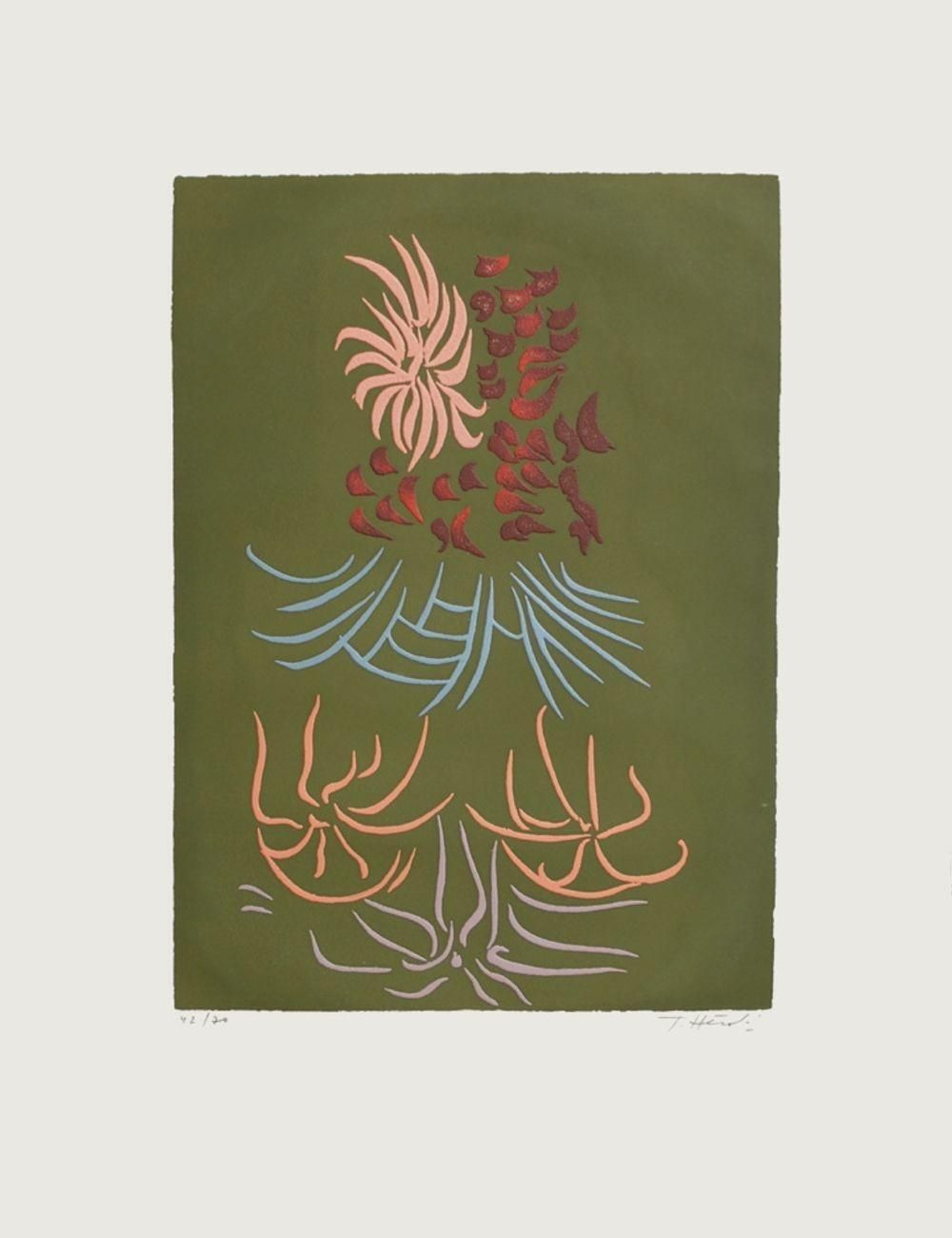 1974 Jacques Herold Flowers Etching photo furniture