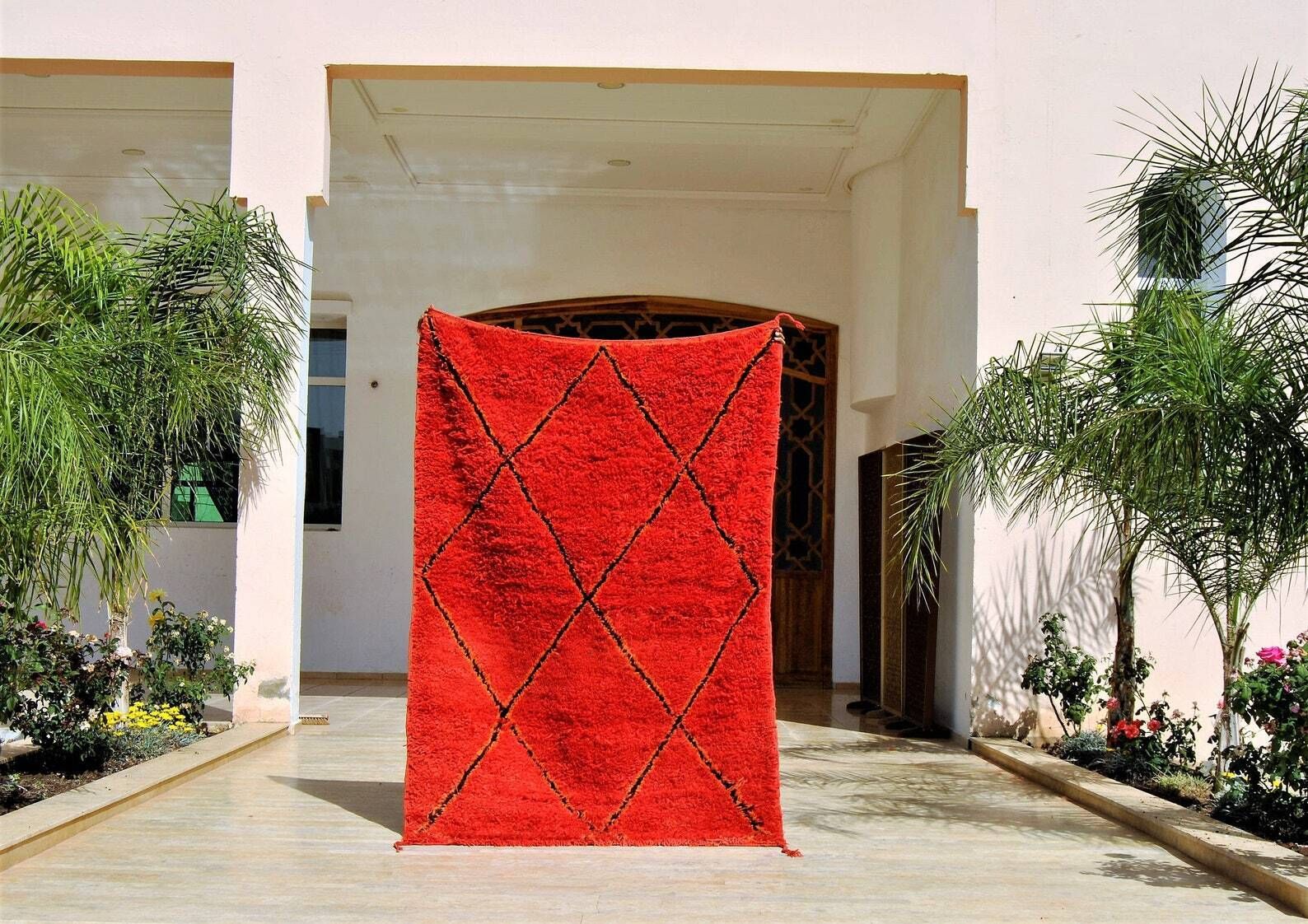 Red Moroccan Rug   Handmade Carpet   Small Carpet  5' 5" X 4' 7" (170 * 144 Cm)