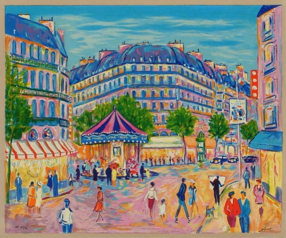 1998 Jean Claude Picot Paris, Merry Go Round In The Evening Lithograph photo for sale