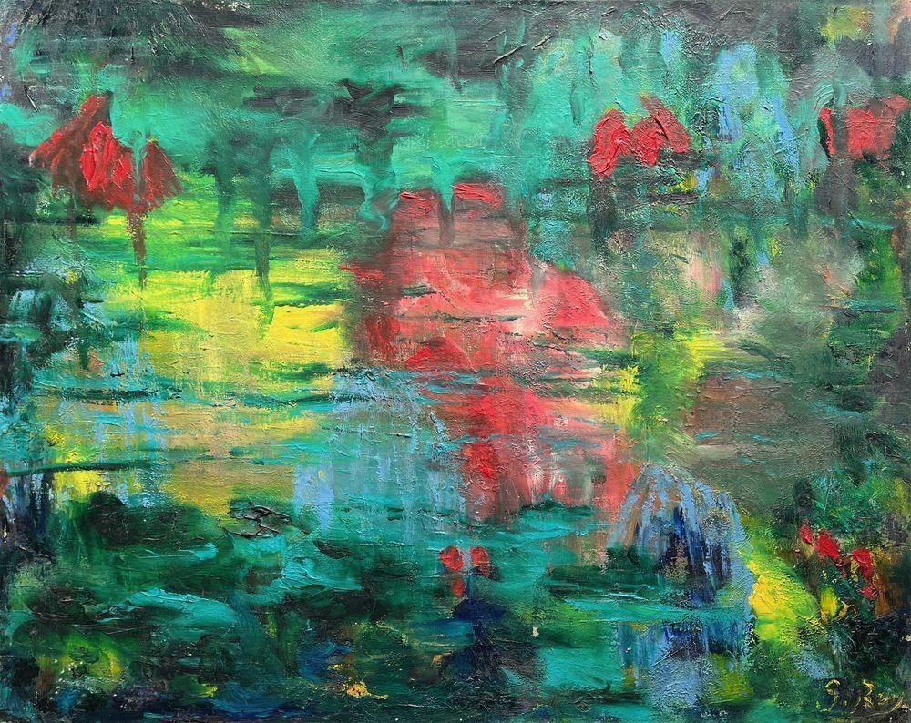 Germaine Rey Nympheas 1963 Oil On Canvas photo for sale