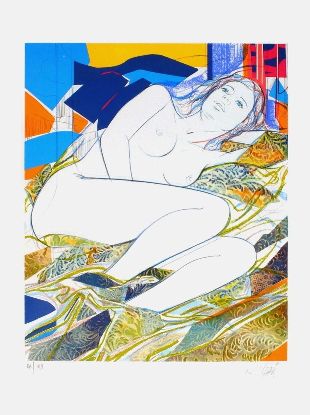 1990s Jean Baptiste Valadié Naked Among Colors Lithograph