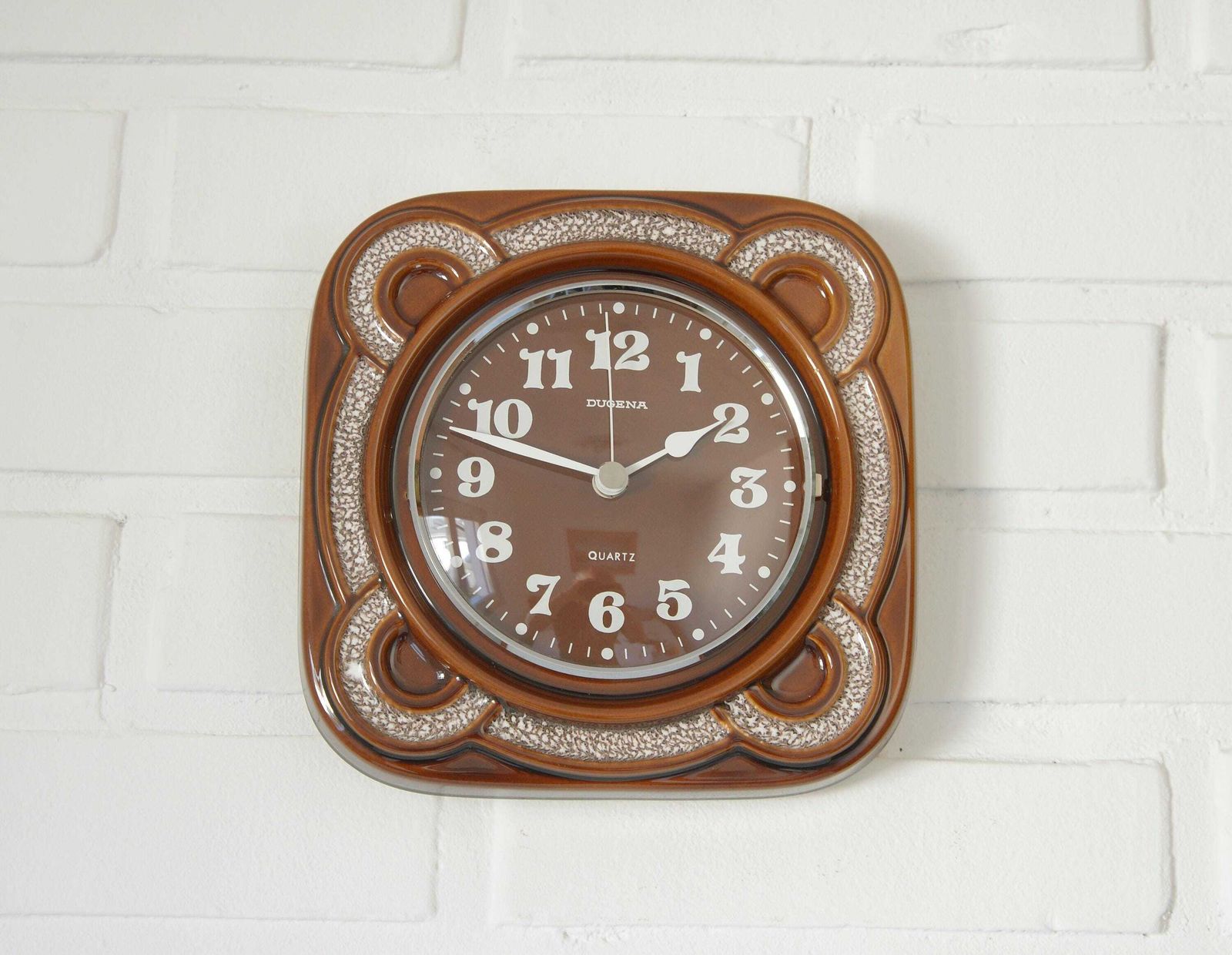 Ceramic Wall Clock / Vintage Rustic Clock / Mid Century / Made In Germany 1960s / Retro Wall Decor / Dugena / Quartz / Kitchen Wall Clock