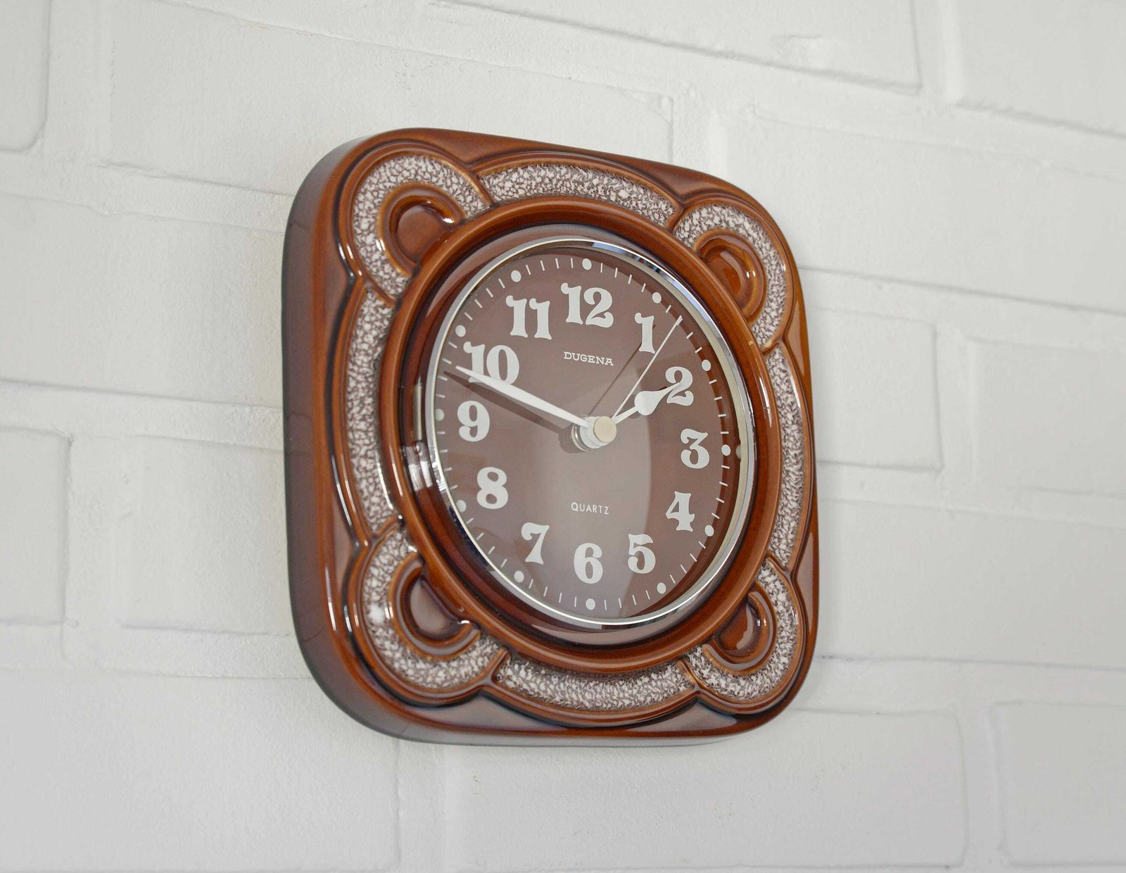 Ceramic Wall Clock / Vintage Rustic Clock / Mid Century / Made In Germany 1960s / Retro Wall Decor / Dugena / Quartz / Kitchen Wall Clock photo furniture