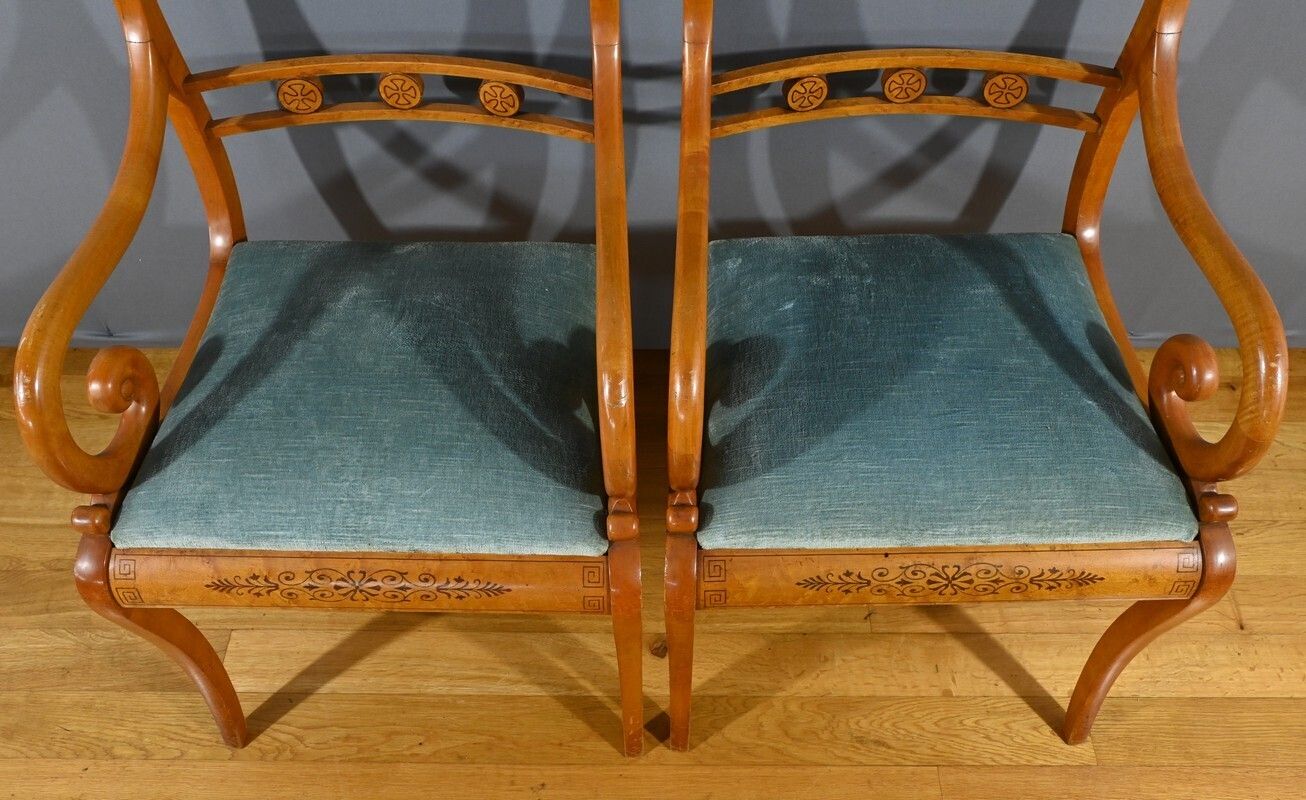 Pair Of Charles X Style Speckled Maple Armchairs – Mid 20th Century photo 1520.0