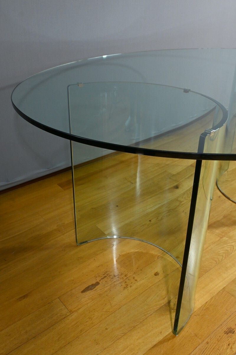 Oval Glass Table, Attributed To Fiam, Italy – 1980 photo vinterior