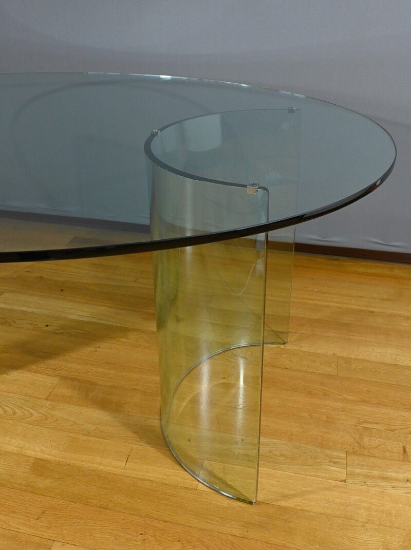Oval Glass Table, Attributed To Fiam, Italy – 1980 photo buy