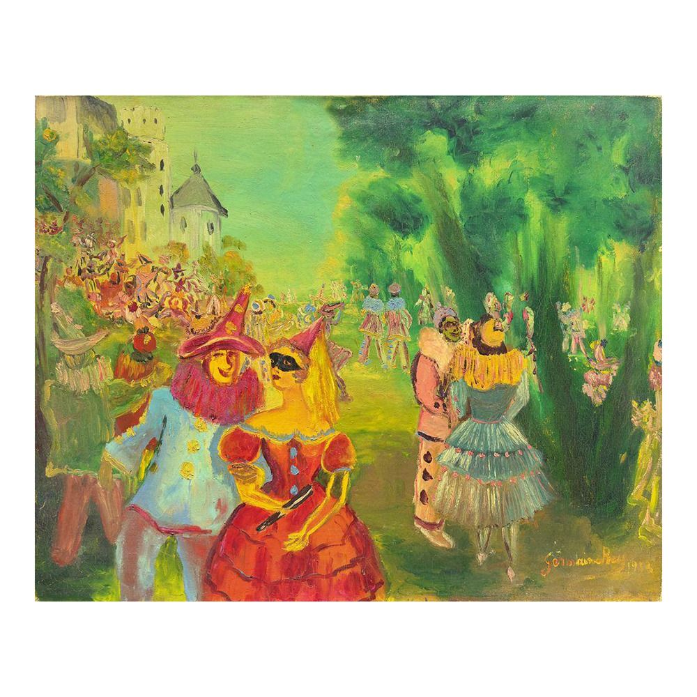 1958 Germaine Rey Masked Bal Oil On Canvas