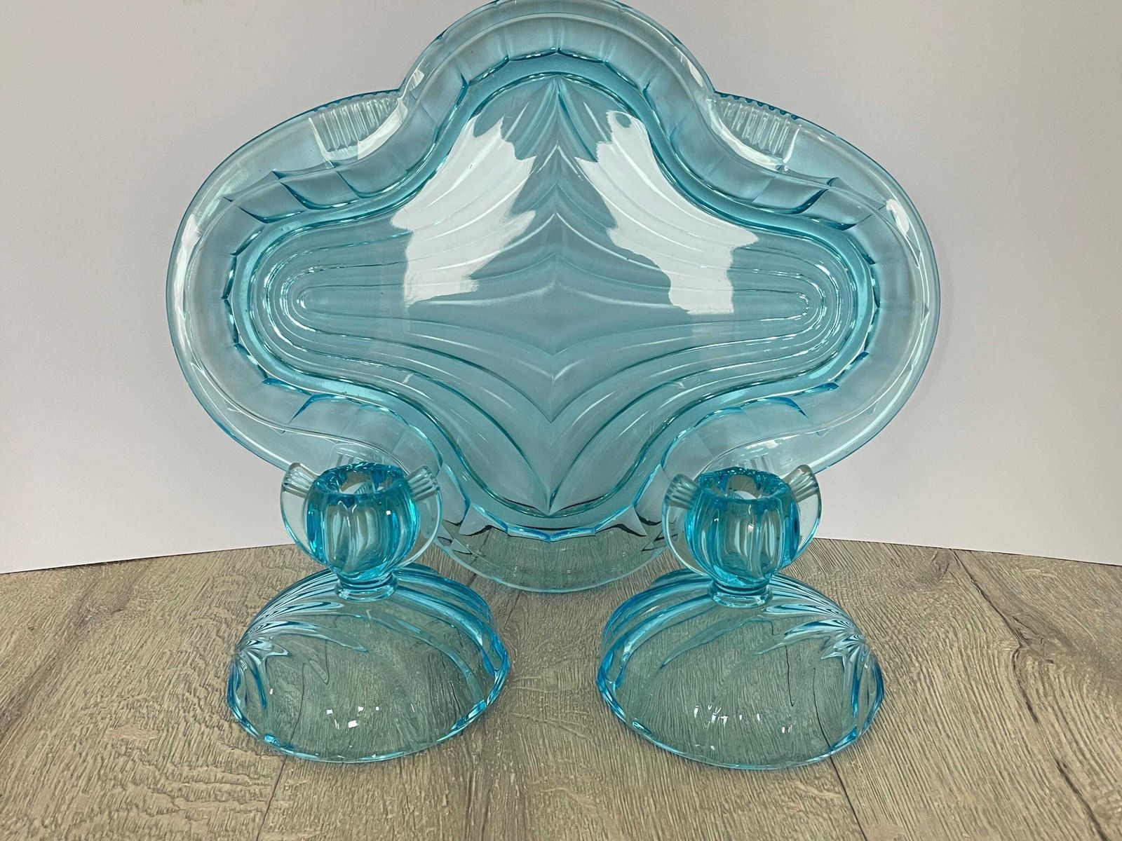 Josep Inwald Blue Glass Dressing Table Set   Tray And Candlesticks No. 11915 photo furniture