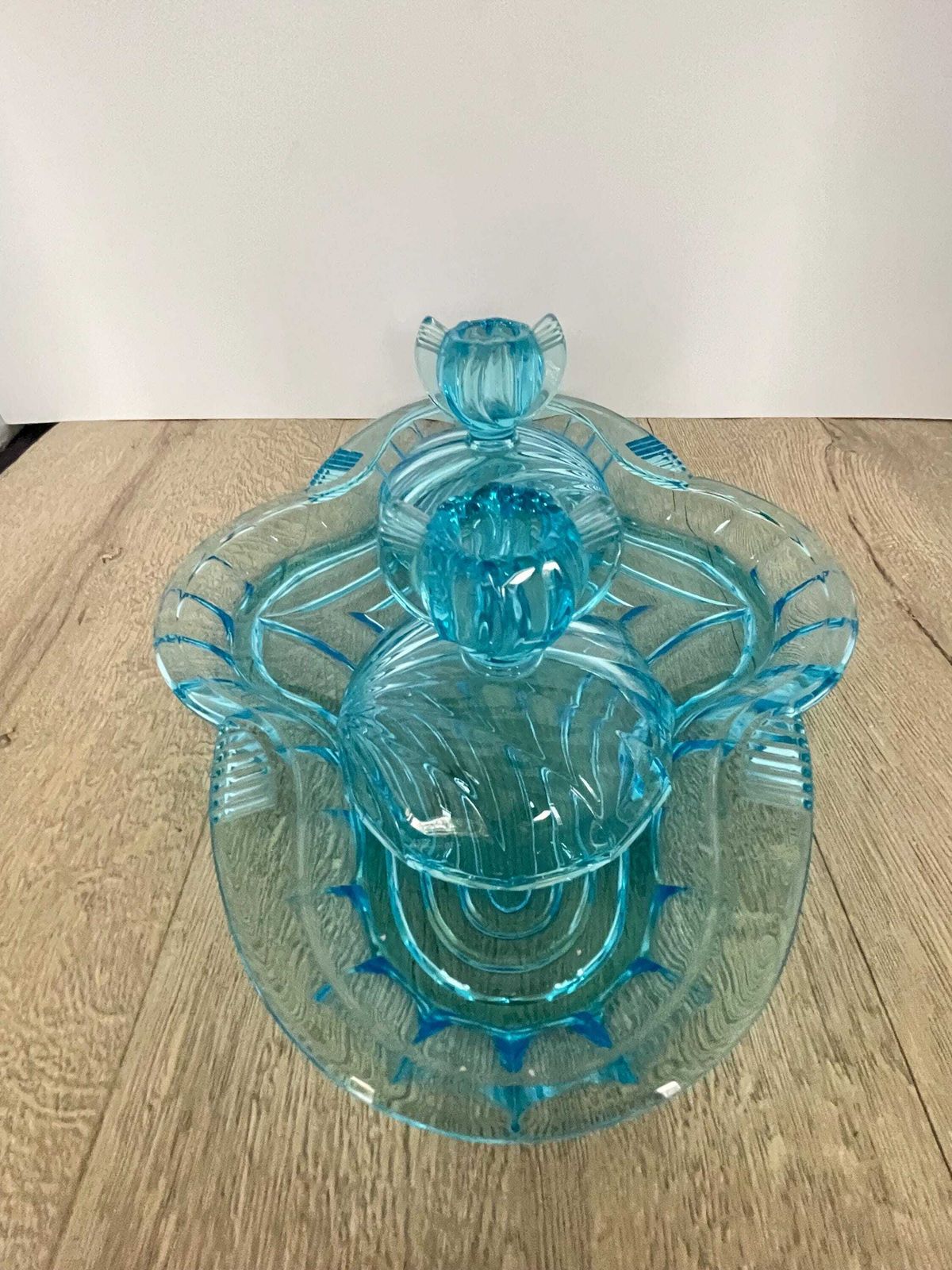 Josep Inwald Blue Glass Dressing Table Set   Tray And Candlesticks No. 11915 photo vinterior
