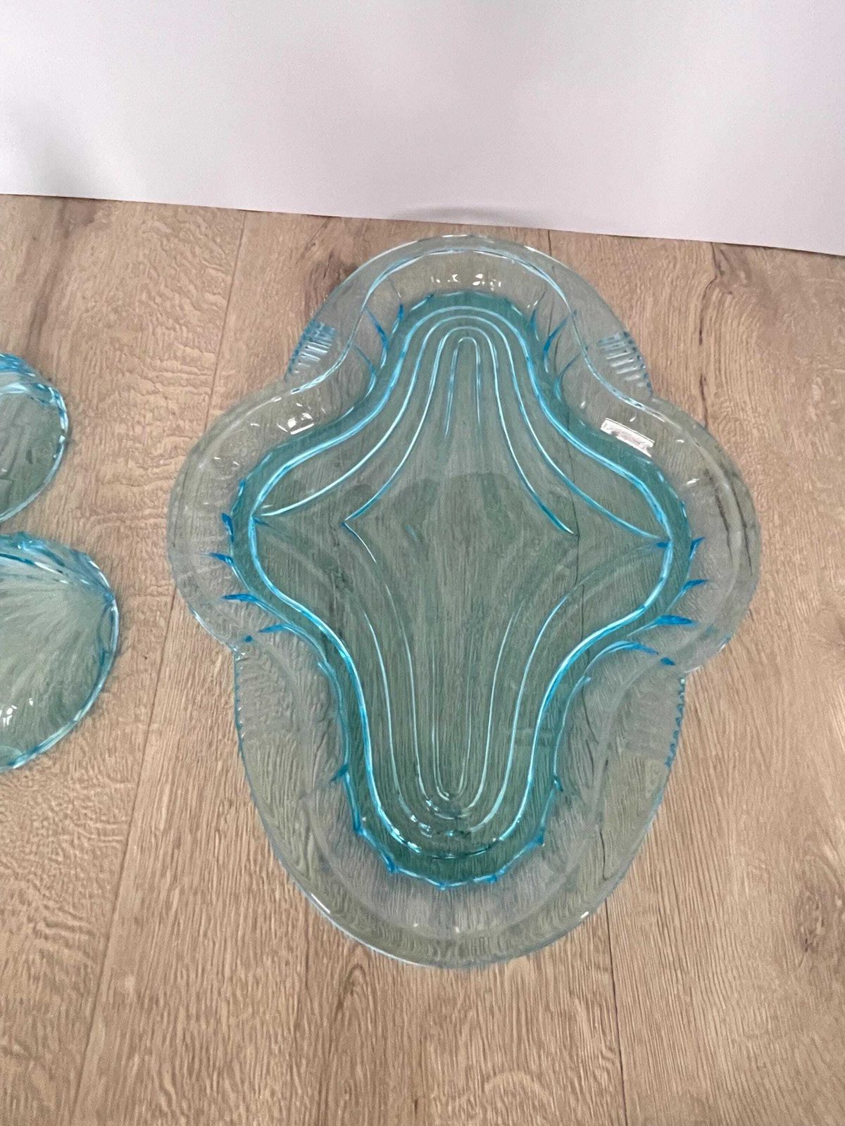 Josep Inwald Blue Glass Dressing Table Set   Tray And Candlesticks No. 11915 photo vintage