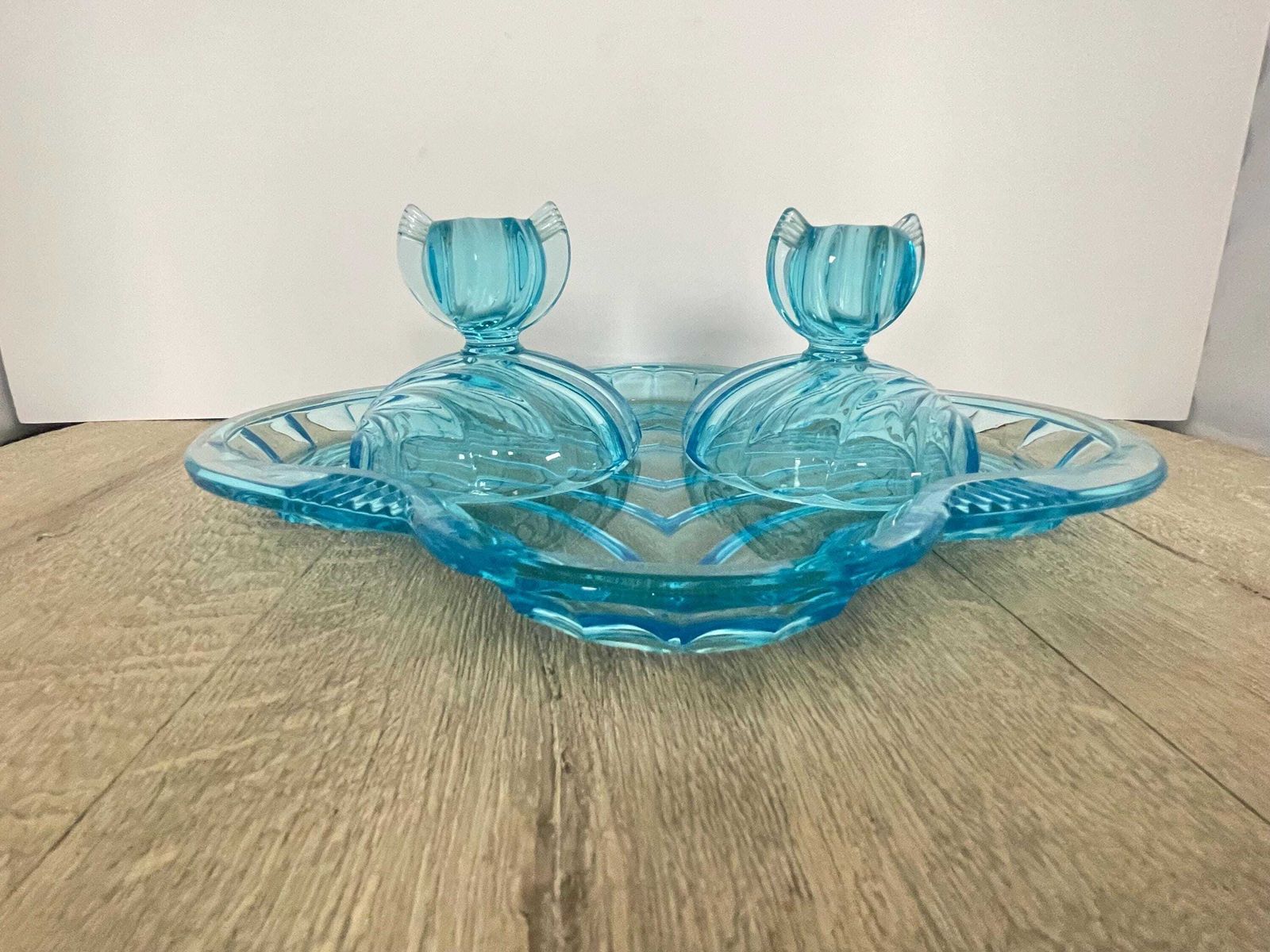 photo furniture Josep Inwald Blue Glass Dressing Table Set   Tray And Candlesticks No. 11915