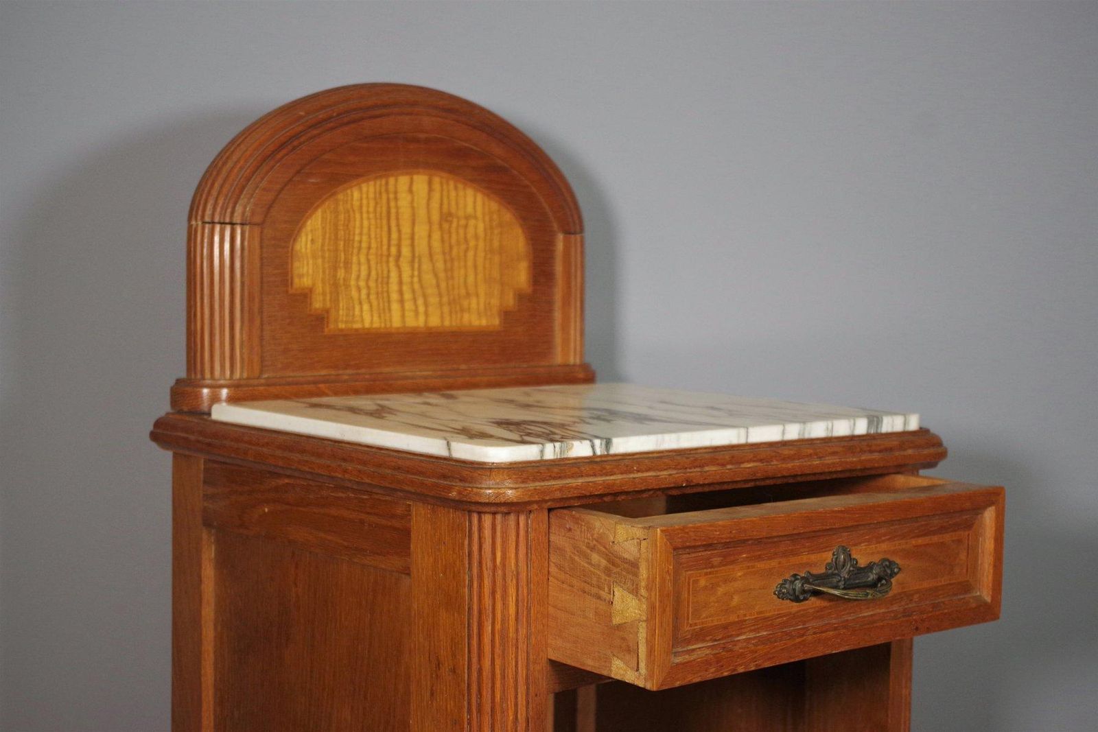 photo buy Vintage 1940s 50s Cherry & Beech Wood Nightstand With Marble Top – Italian Mid C