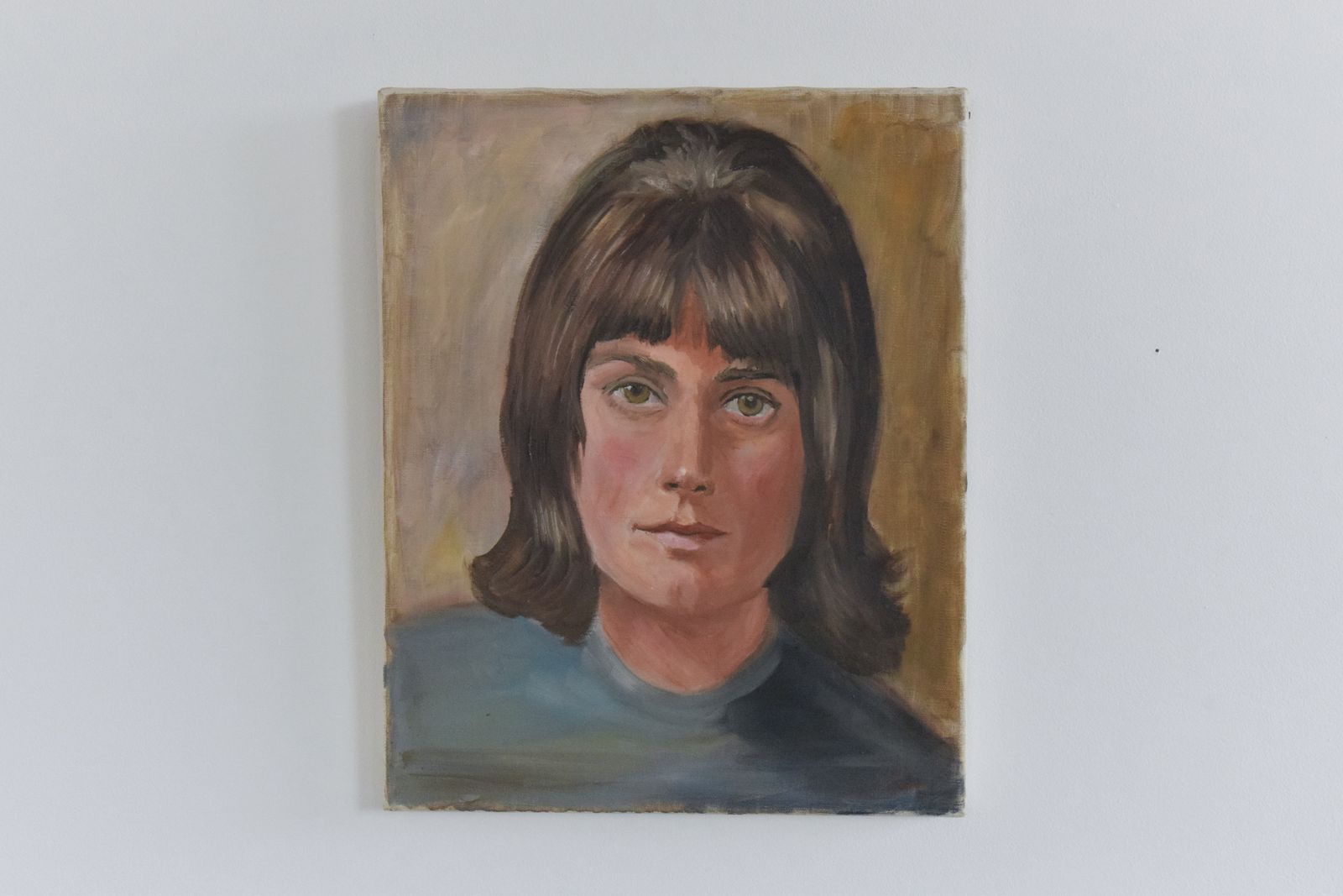 Vintage Original Small 1960s Oil On Canvas Female Portrait Painting photo for sale