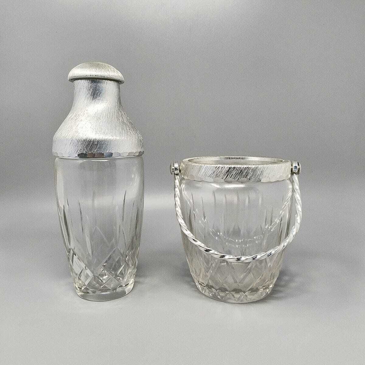1960s Gorgeous Cut Crystal Cocktail Shaker With Ice Bucket By Arir. Made In Italy. photo for sale