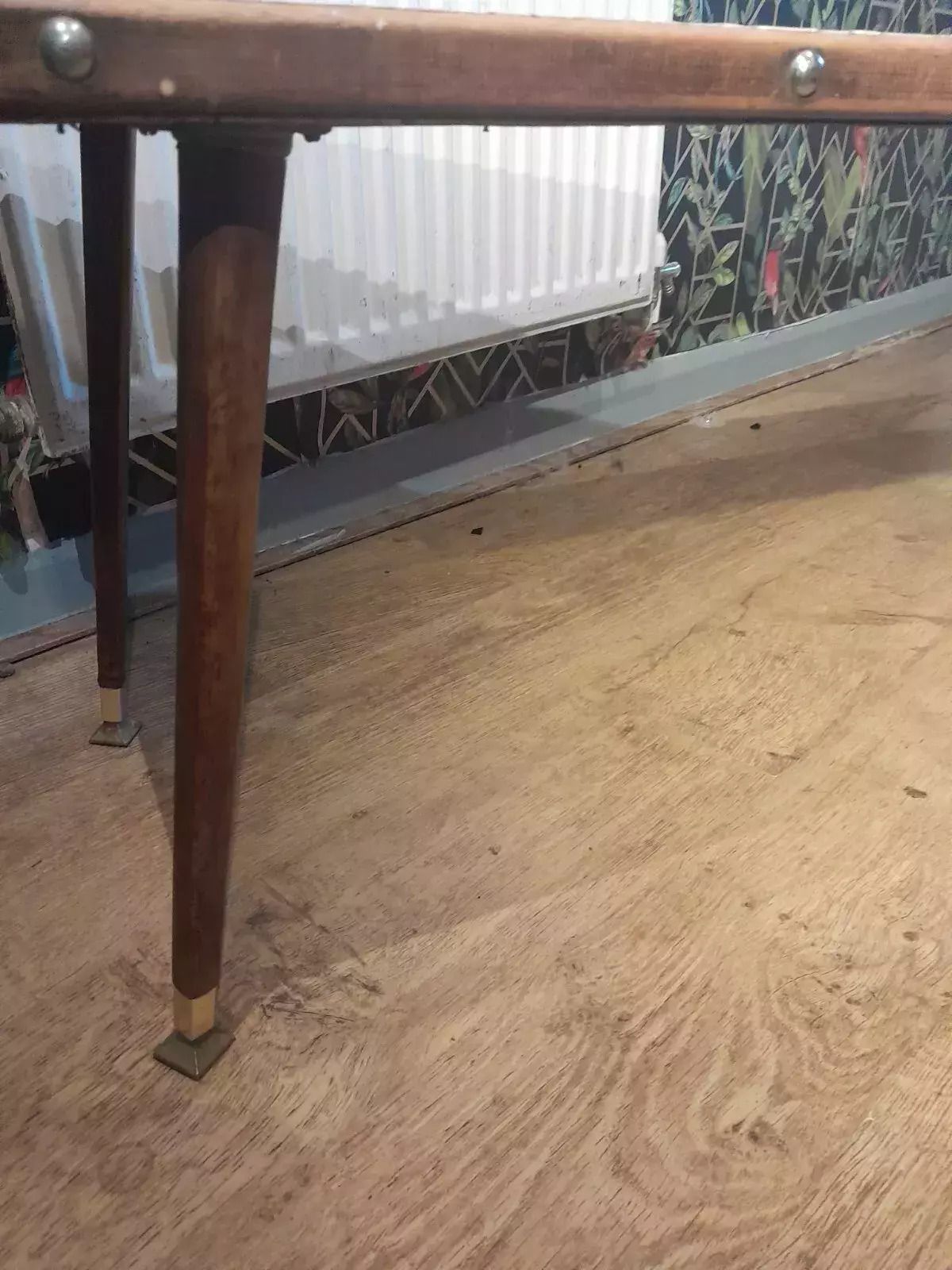 Mid Century Modern 1950s Teak Coffee Table With Tile Top And Brass Feet photo buy