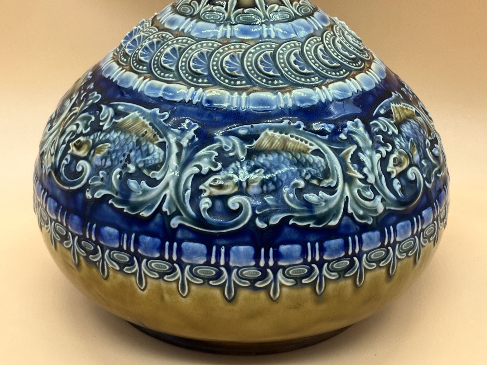 Impressive Large Art Nouveau Doulton Lambeth Vase. Height 16". 4886y. C1900. photo for sale