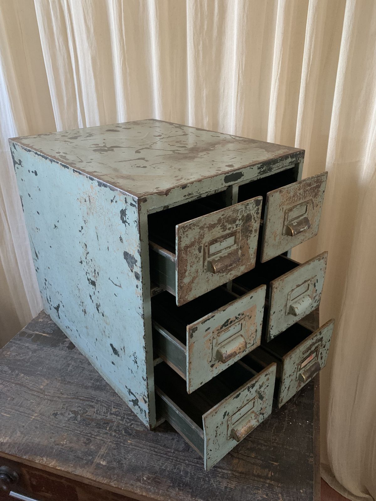 Vintage Metal Filing Drawers. Bank Of Six. Mid 20th Century. photo furniture