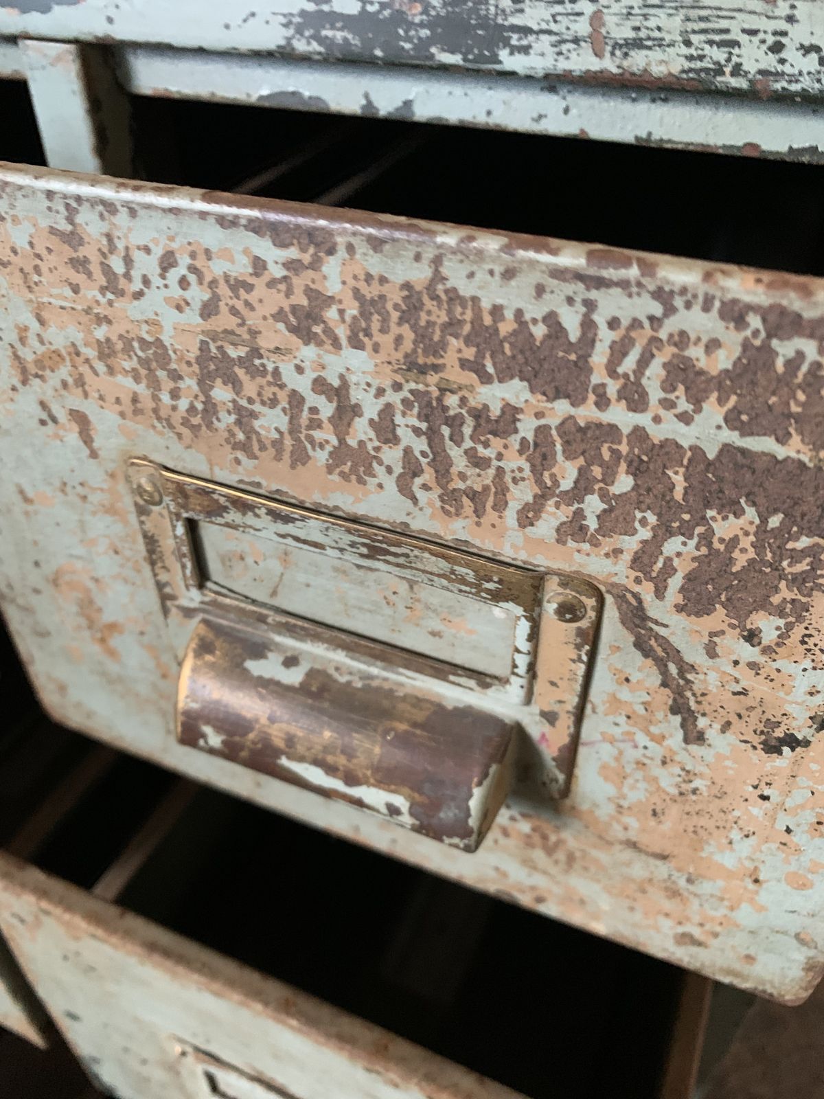 Vintage Metal Filing Drawers. Bank Of Six. Mid 20th Century. photo Furniture
