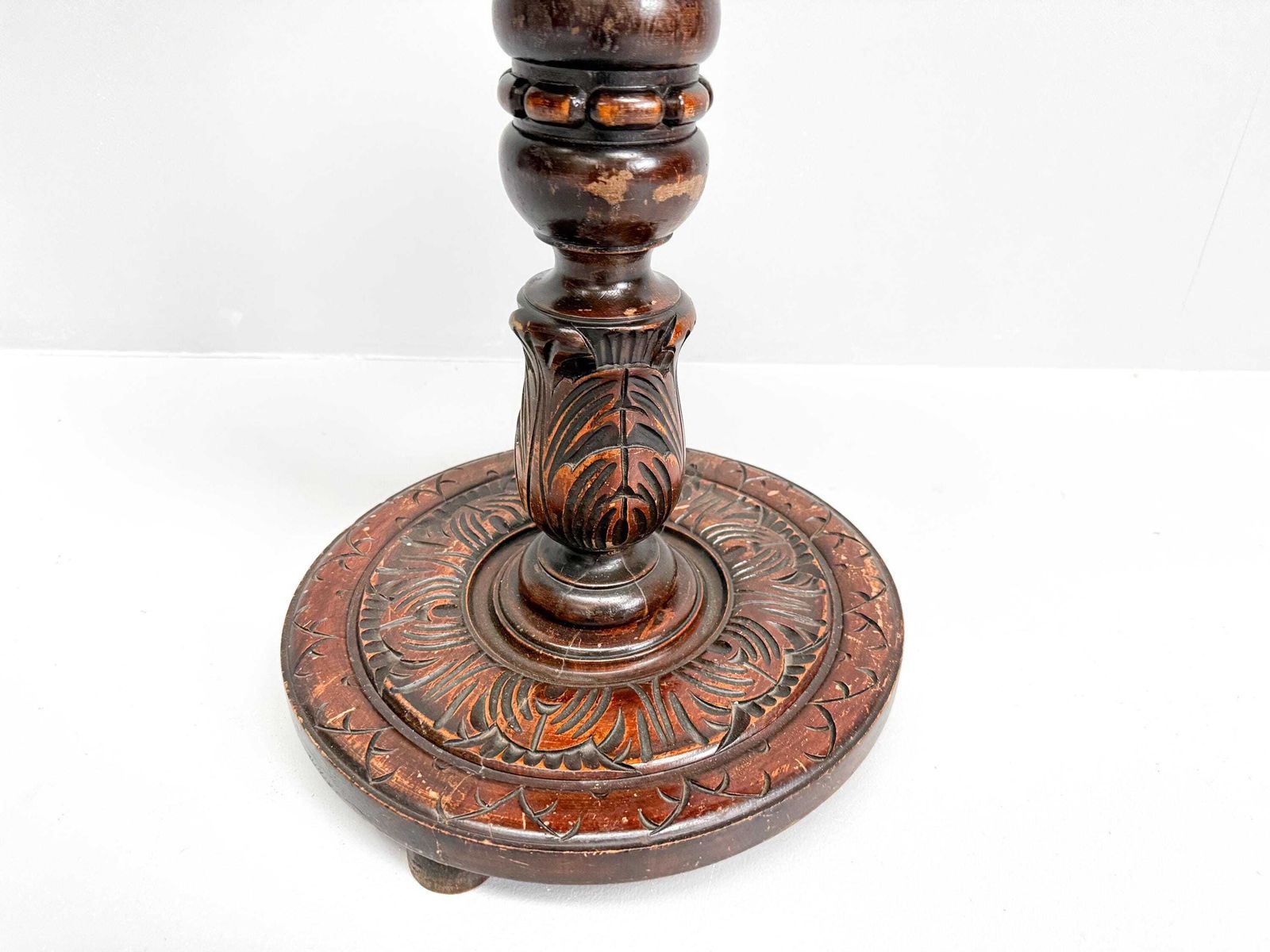 Vintage Wooden Pedestal Side Table | Plant Stand With Carved Decor photo buy