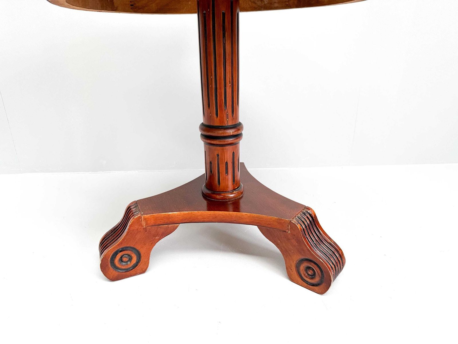 Vintage Round Wooden Pedestal Table With Ornate Carved Base photo Furniture