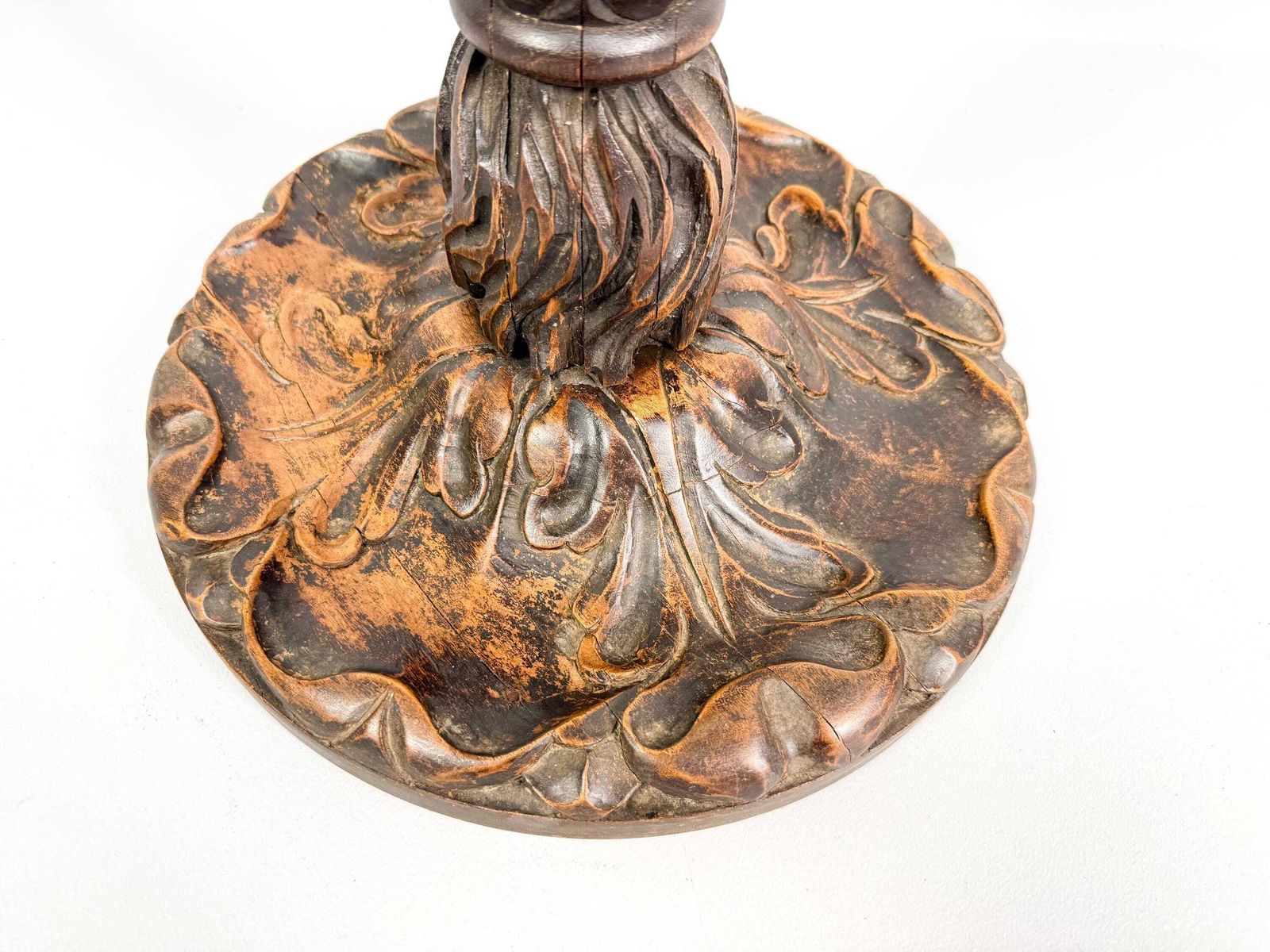 Antique Wooden Plant Stand With Carved Decor, Wooden Pedestal photo buy